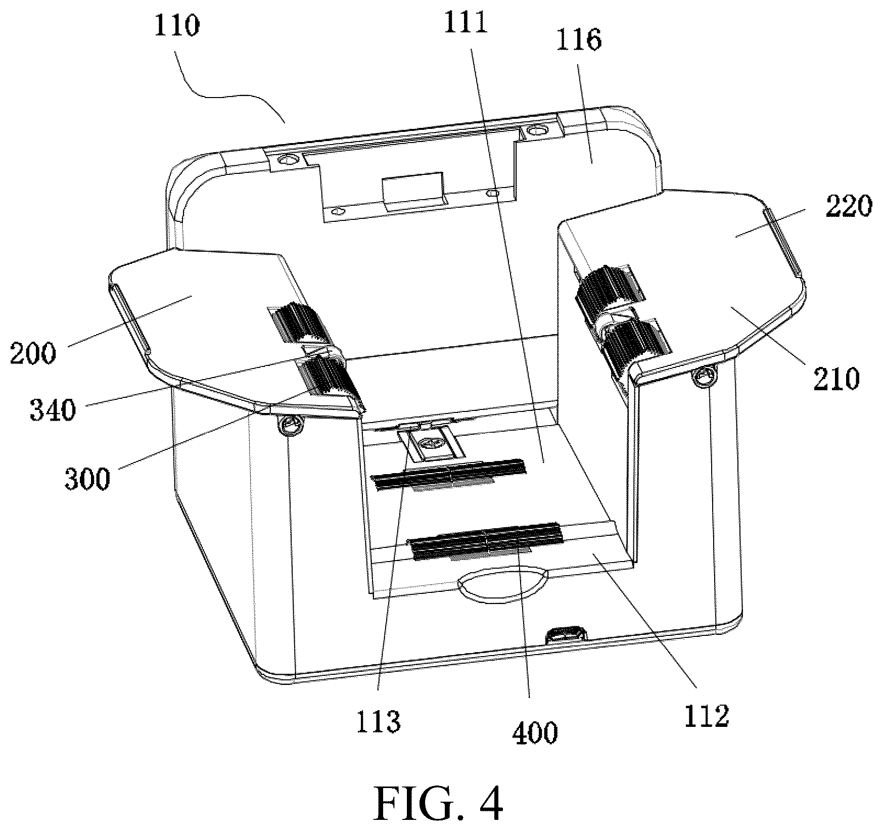 Patent US12599833 Figure 4 – Card shuffling-and-dealing integrated machine