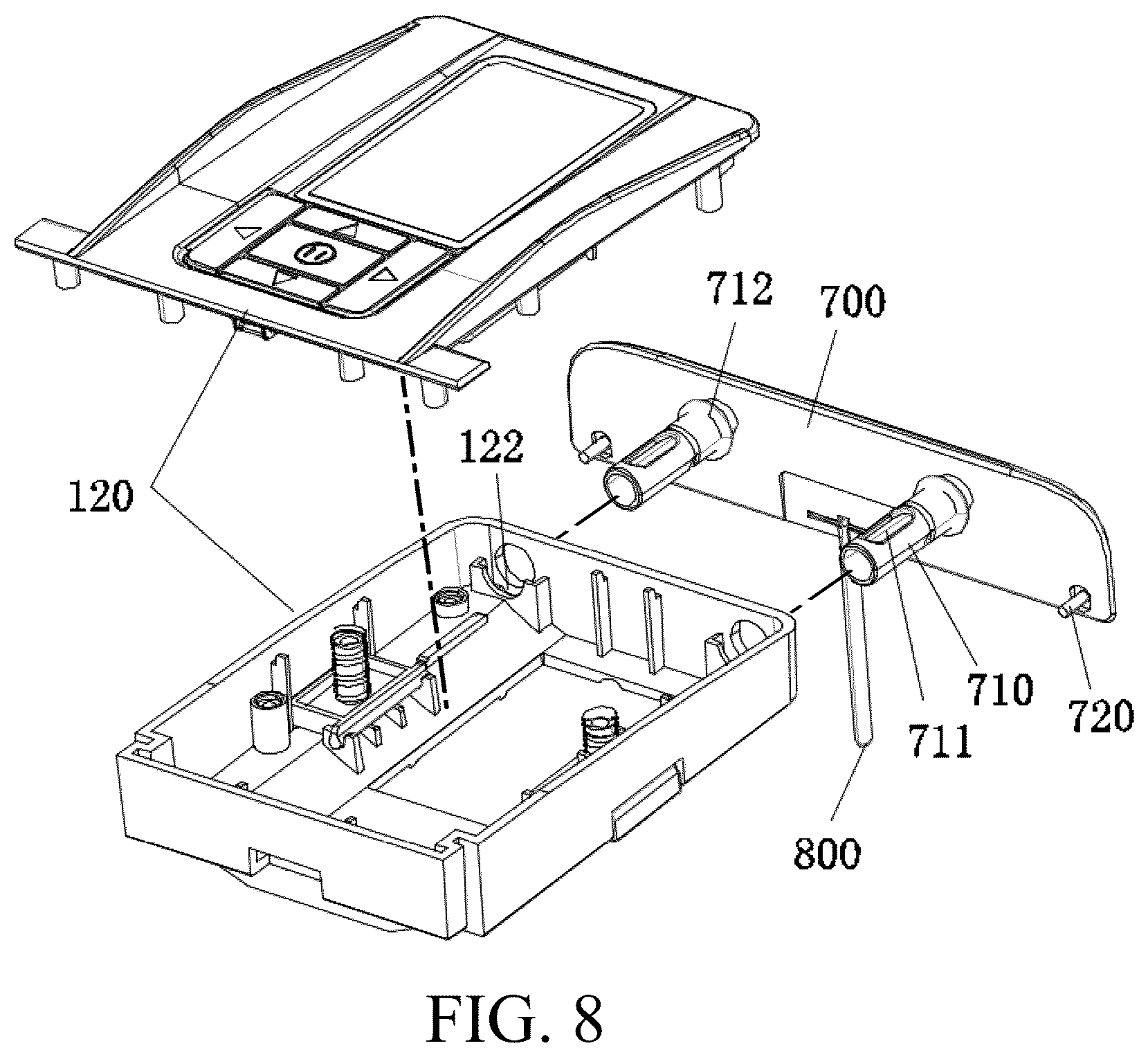 Patent US12599833 Figure 8 – Card shuffling-and-dealing integrated machine