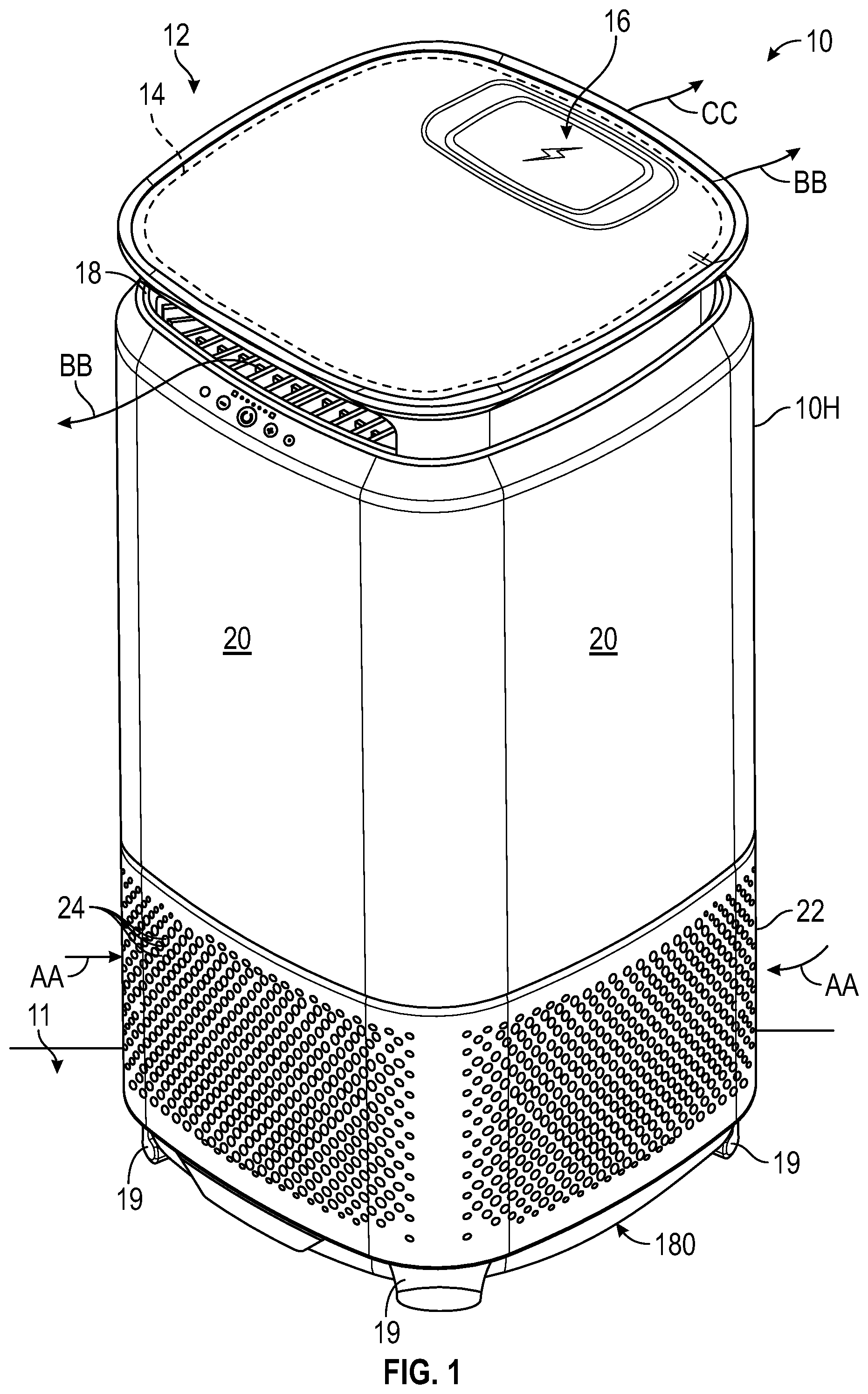 Patent US12599863 — Air purifier with integrated electronics cooling — Figure 1