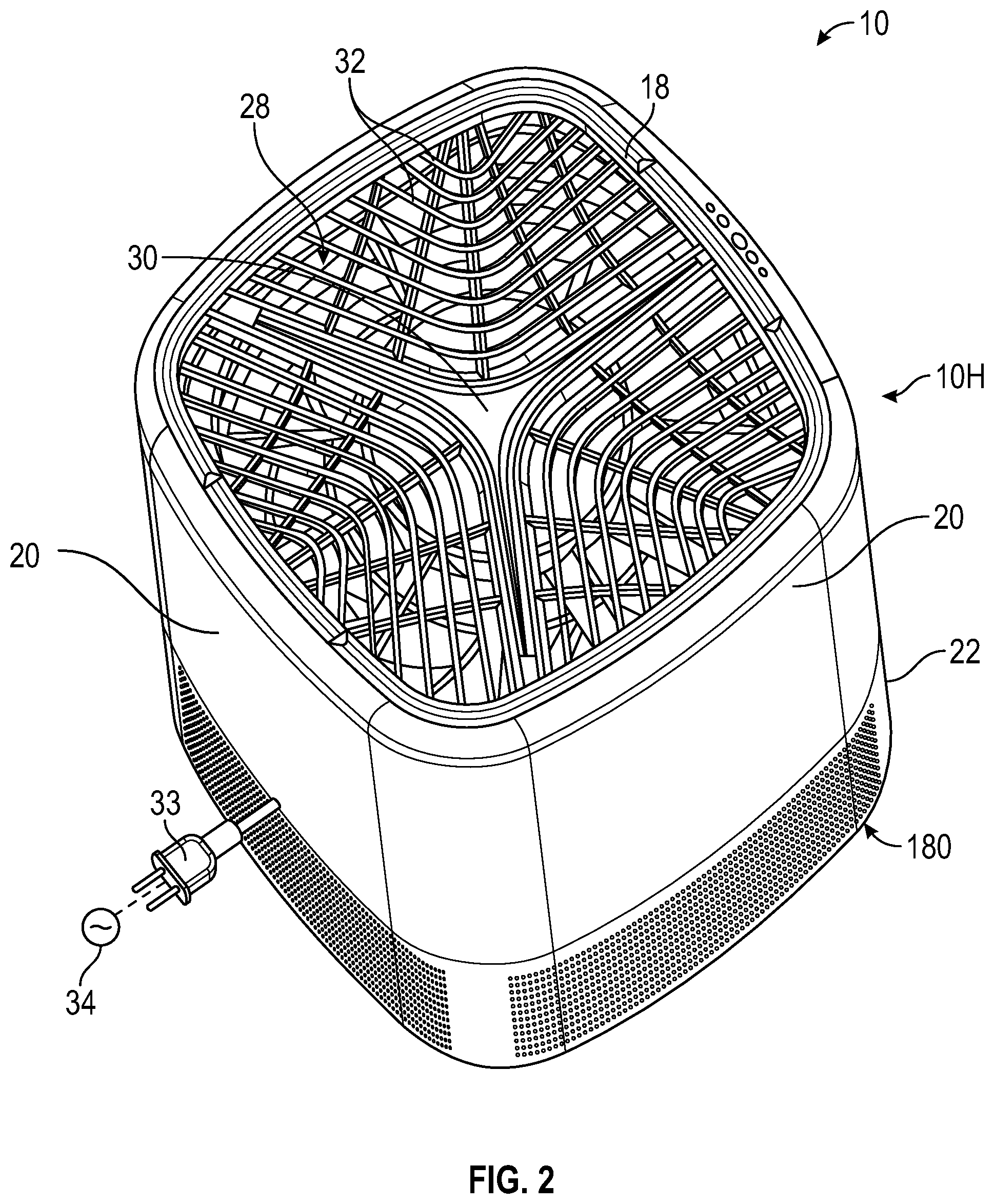 Patent US12599863 Figure 2 – Air purifier with integrated electronics cooling