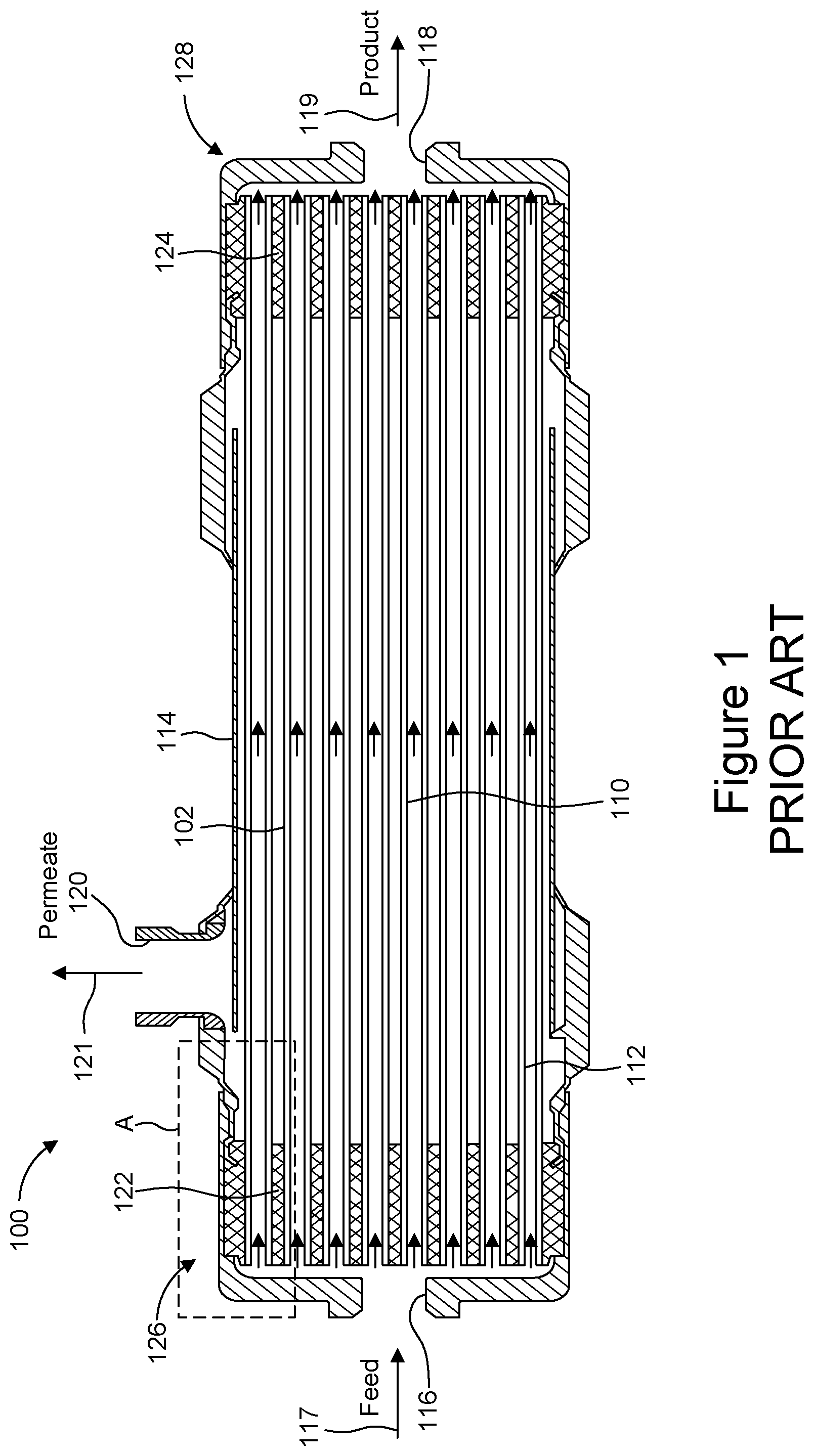 Patent US12599876 Figure 1 – Port for membrane module