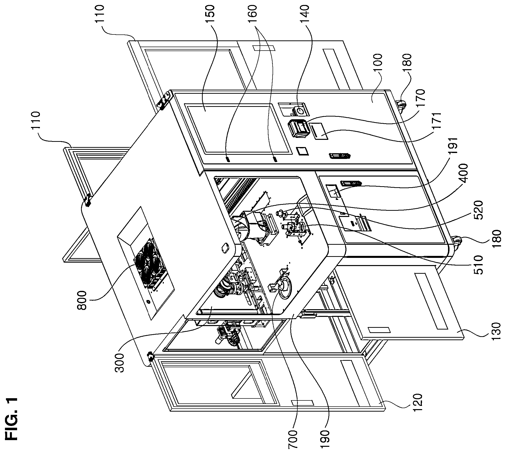 Patent US12599880 Figure 1 – Raw material/container supply device for individual-specific cosmetics manufacturing selling machine