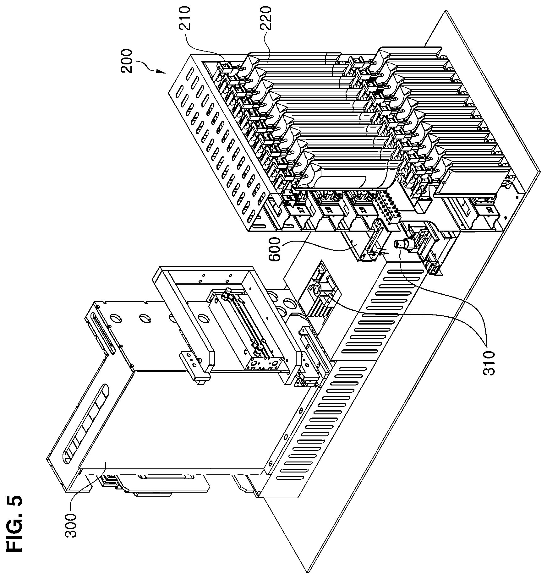 Patent US12599880 Figure 5 – Raw material/container supply device for individual-specific cosmetics manufacturing selling machine