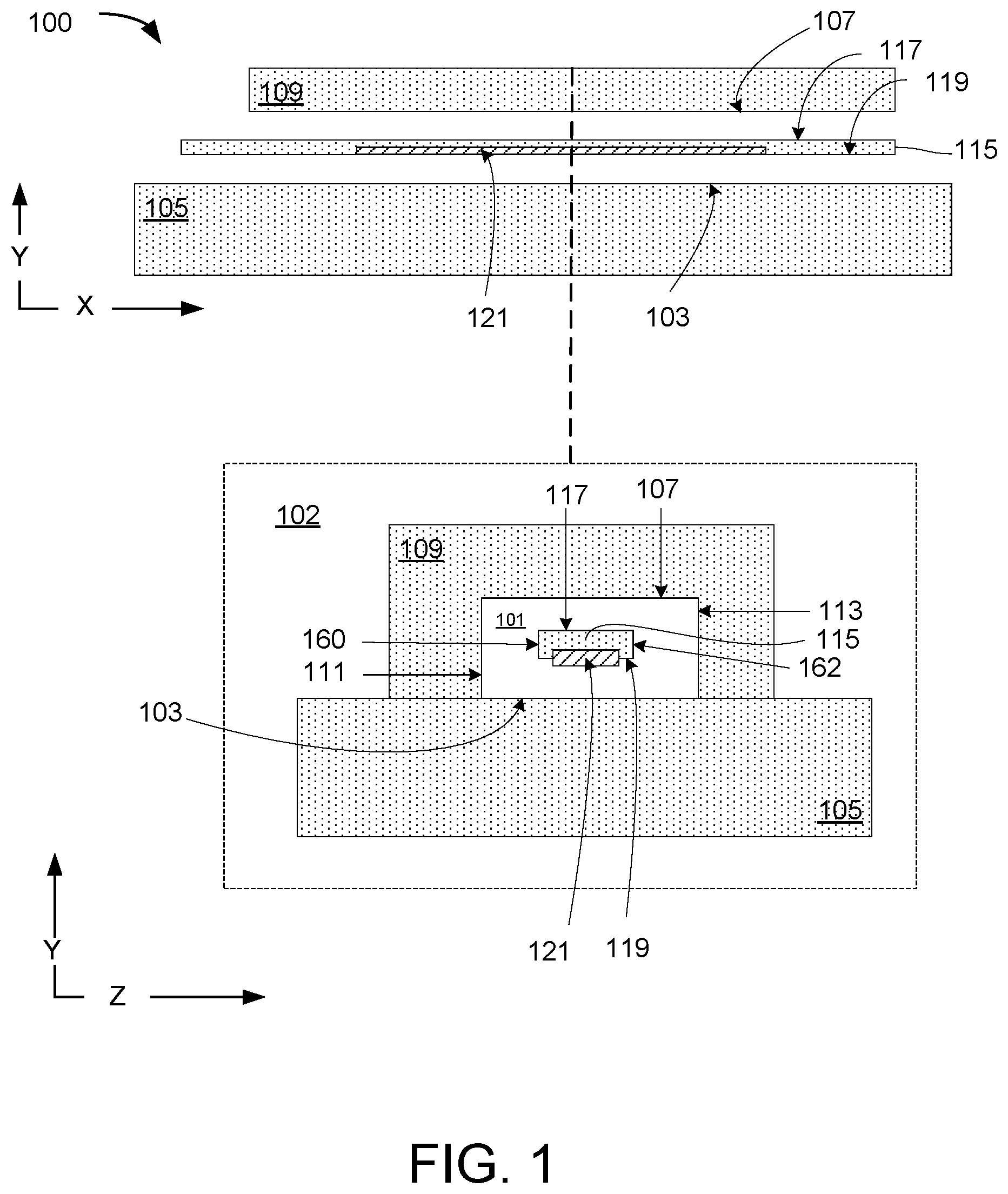 Patent US12599901 Figure 1 – Microfluidic reaction chamber with a reaction chamber circuit