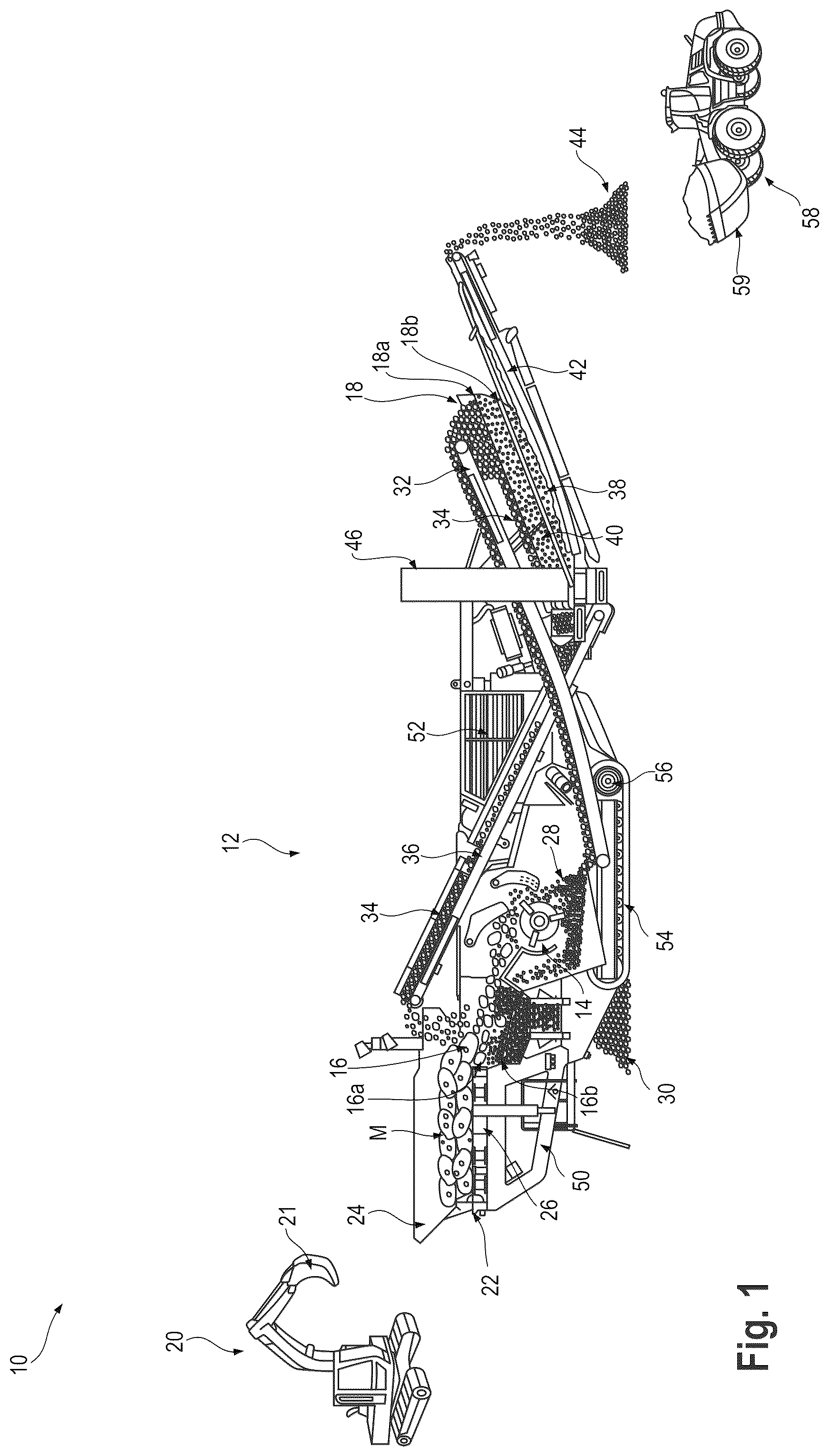 Patent US12599913 Figure 1 – Rock processing machine with wear assessment and qualitative evaluation of the wear assessment