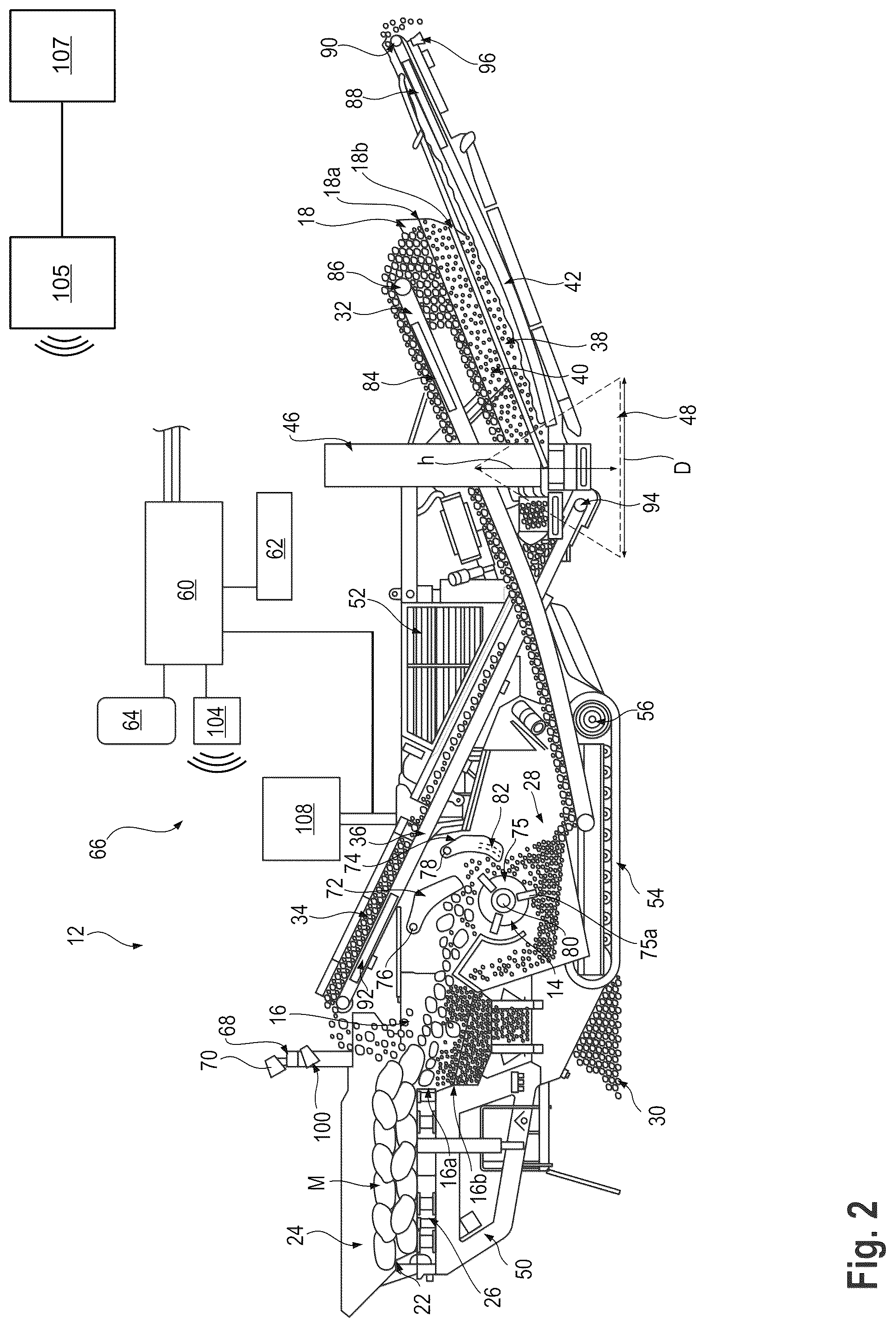 Patent US12599913 Figure 2 – Rock processing machine with wear assessment and qualitative evaluation of the wear assessment