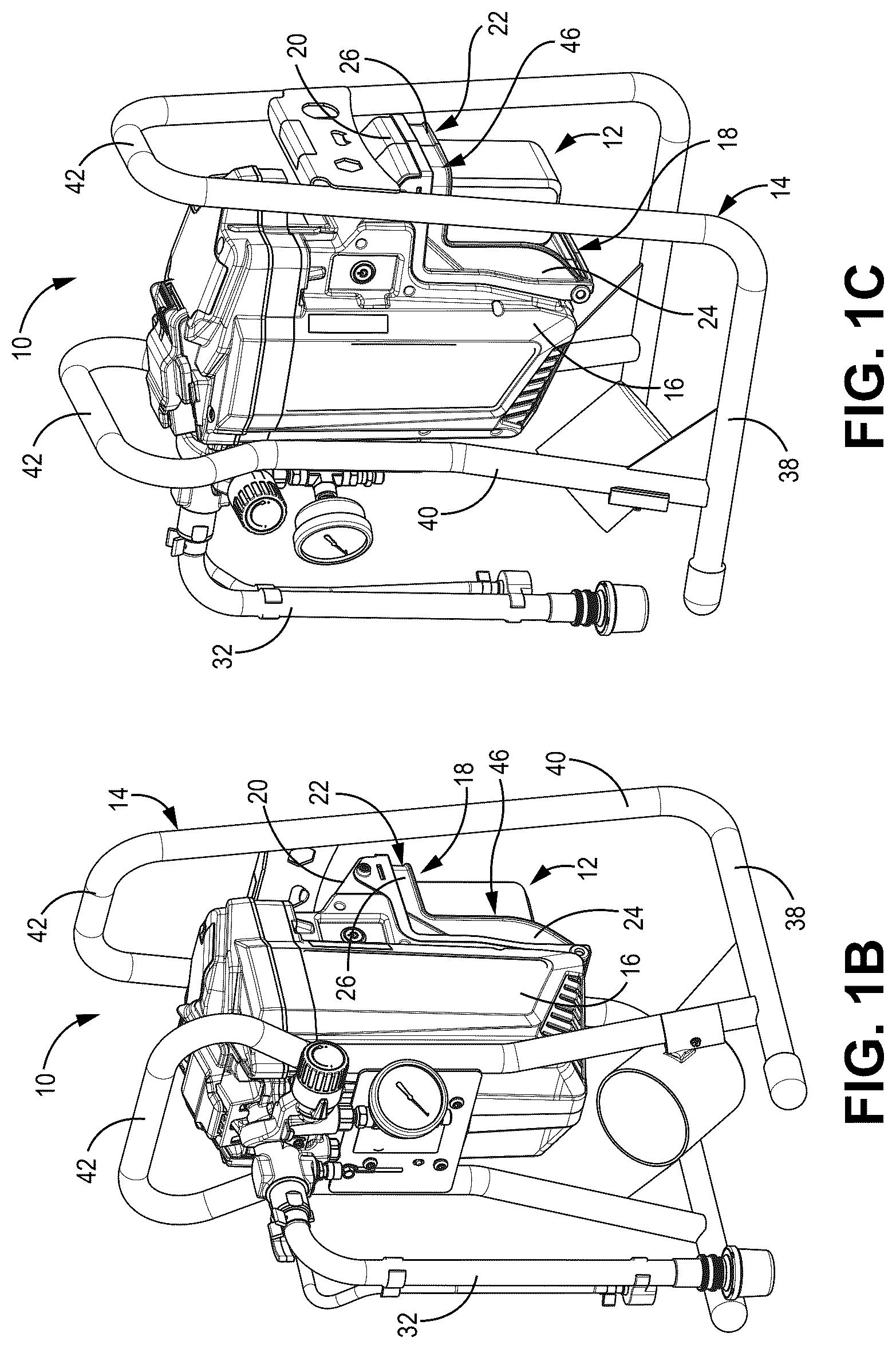Patent US12599921 Figure 2 – Fluid sprayer with covered battery