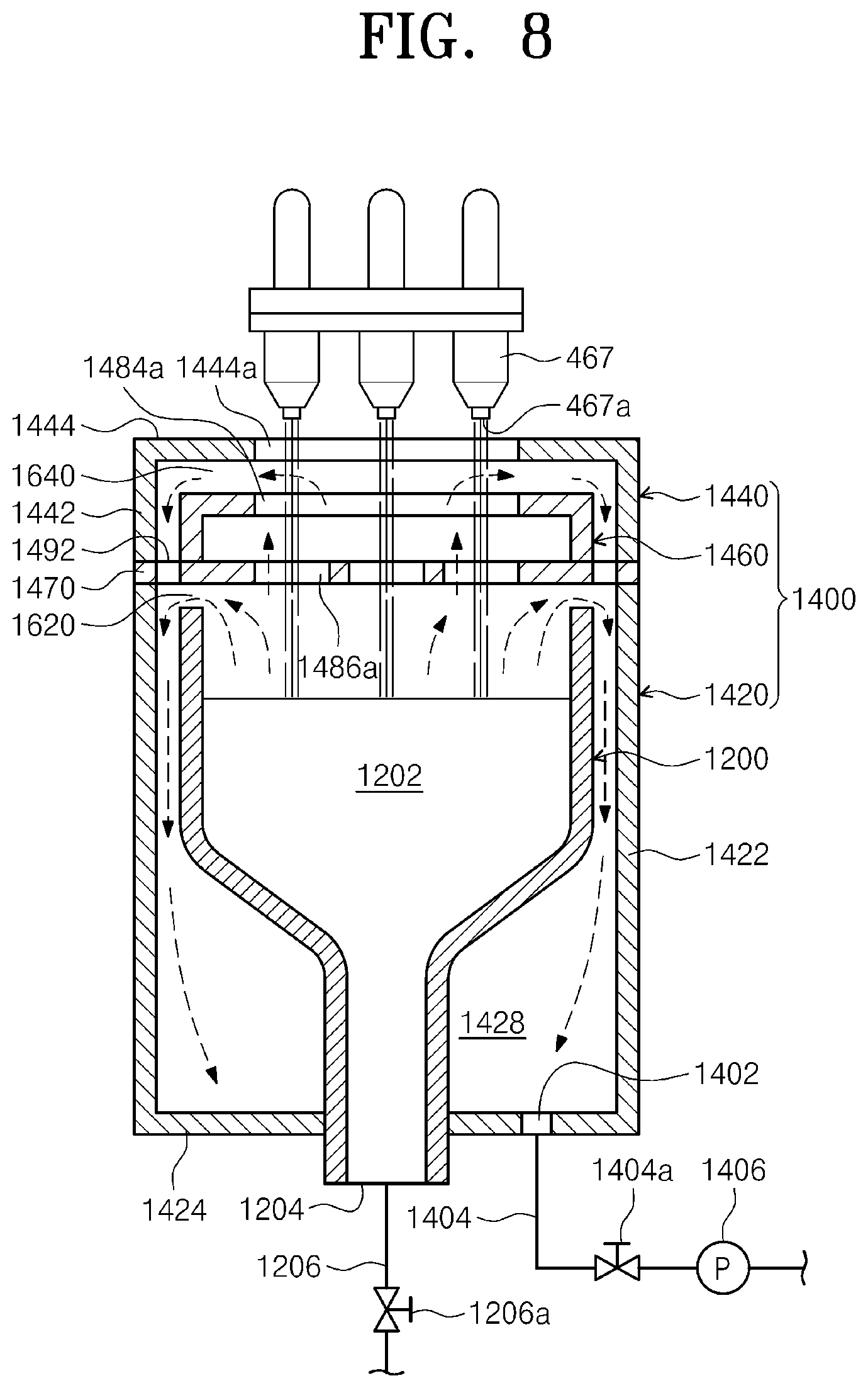 Patent US12599926 Figure 8 – Home port and a substrate-treating apparatus for exhausting fume from a treatment liquid