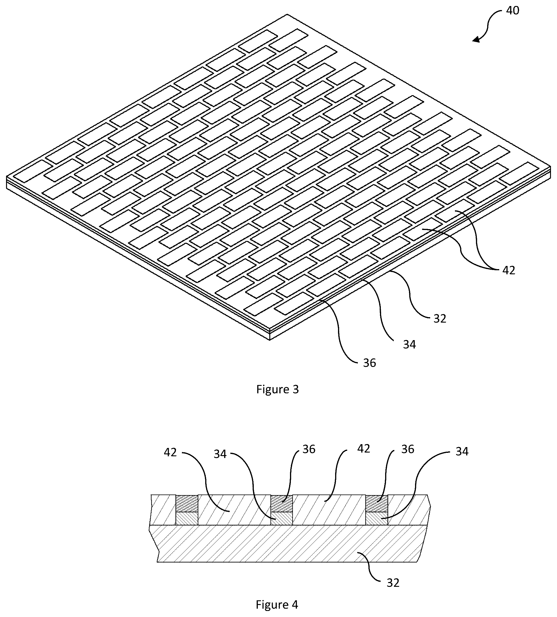 Patent US12599963 Figure 3 – Channeled hardfacing wear protection incorporating matrix composite and hard elements