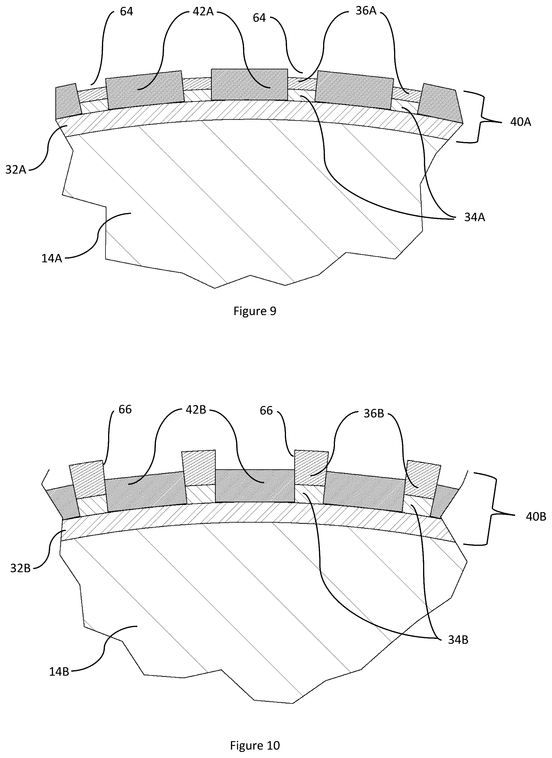 Patent US12599963 Figure 6 – Channeled hardfacing wear protection incorporating matrix composite and hard elements