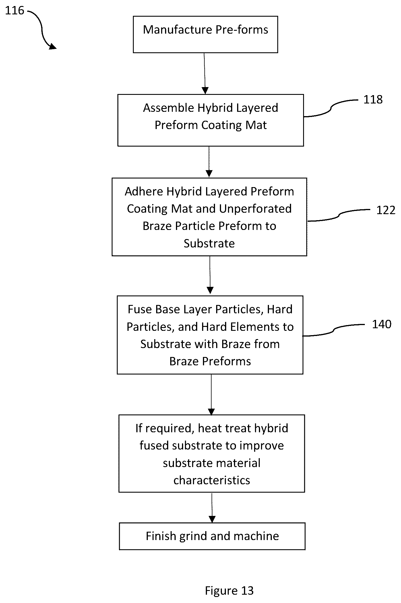 Patent US12599963 Figure 8 – Channeled hardfacing wear protection incorporating matrix composite and hard elements