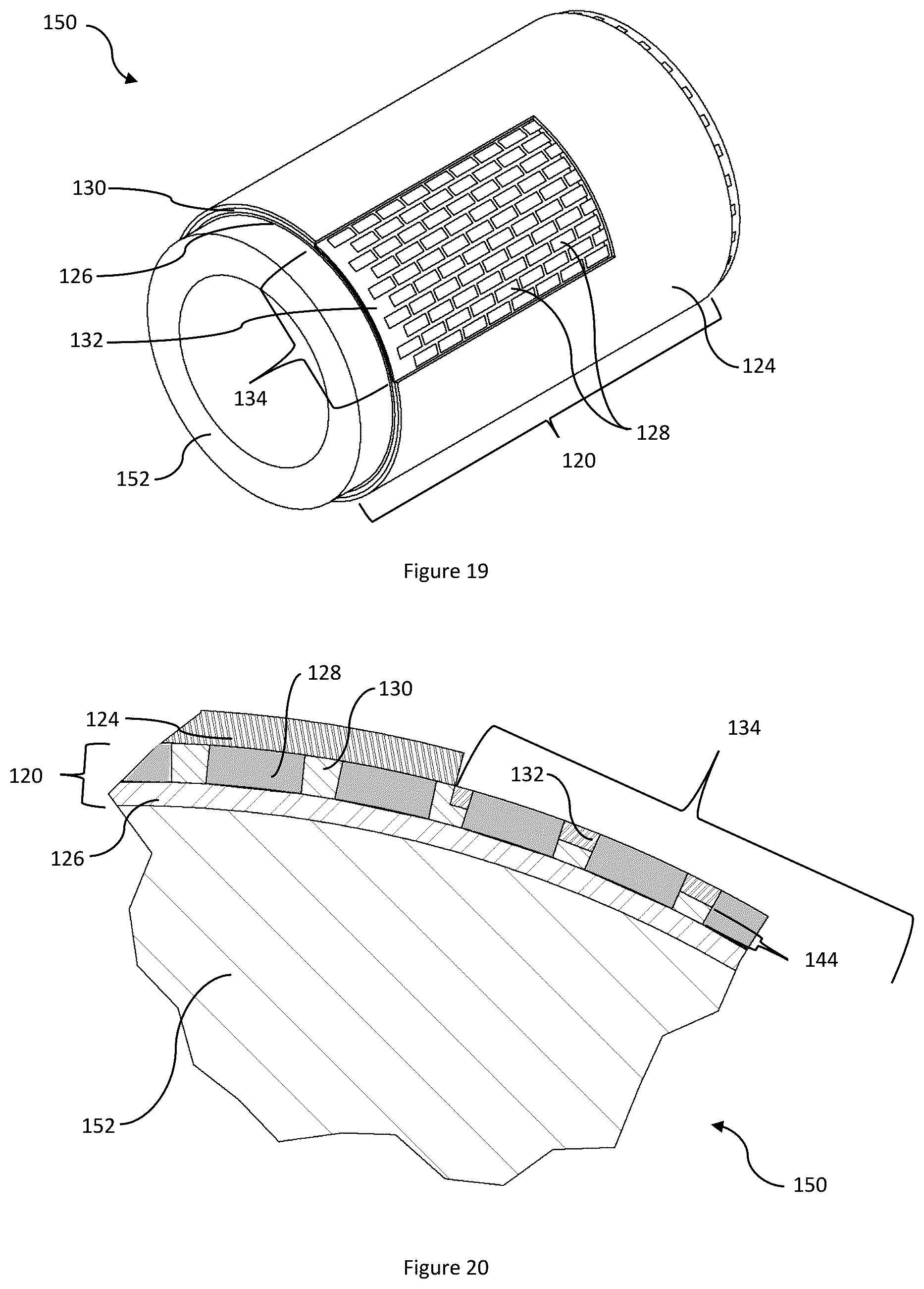 Patent US12599963 Figure 11 – Channeled hardfacing wear protection incorporating matrix composite and hard elements