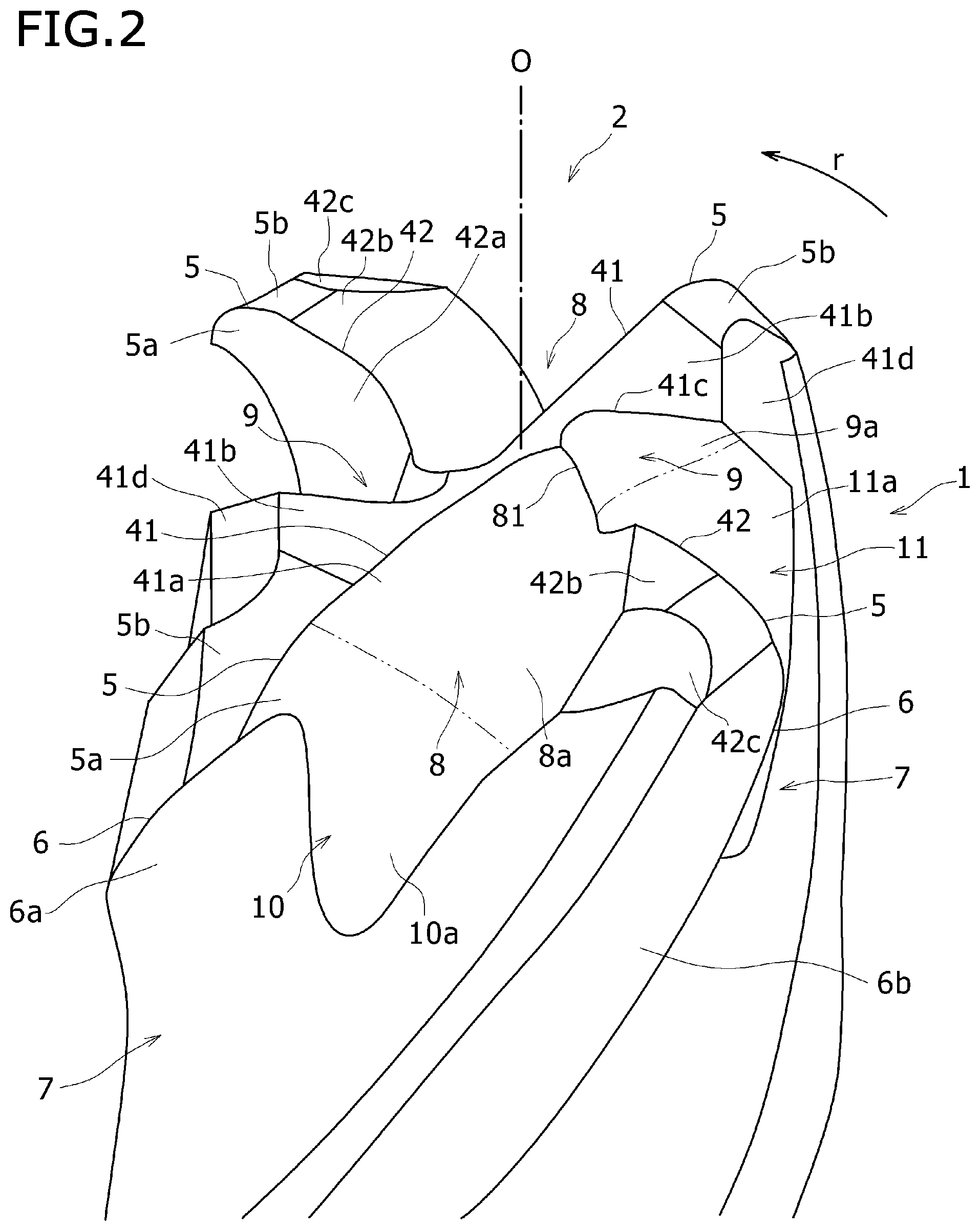 Patent US12599977 Figure 2 – End mill