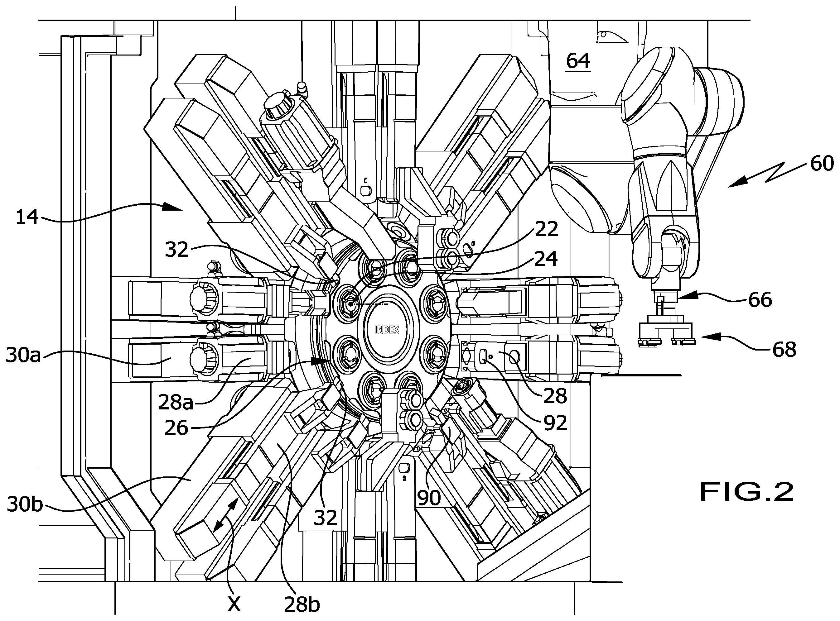 Patent US12599996 Figure 2 – Multi-spindle machine tool