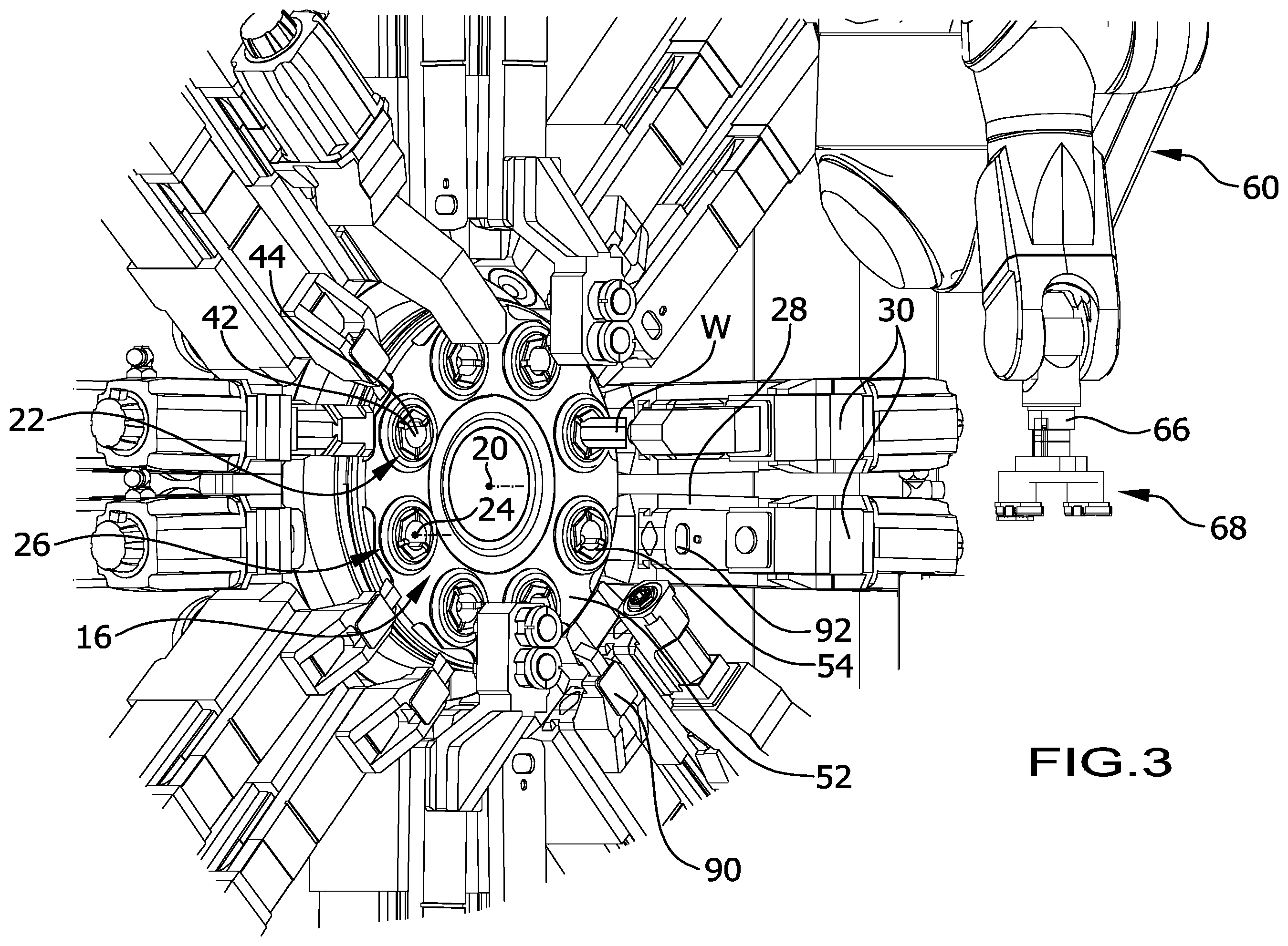 Patent US12599996 Figure 3 – Multi-spindle machine tool