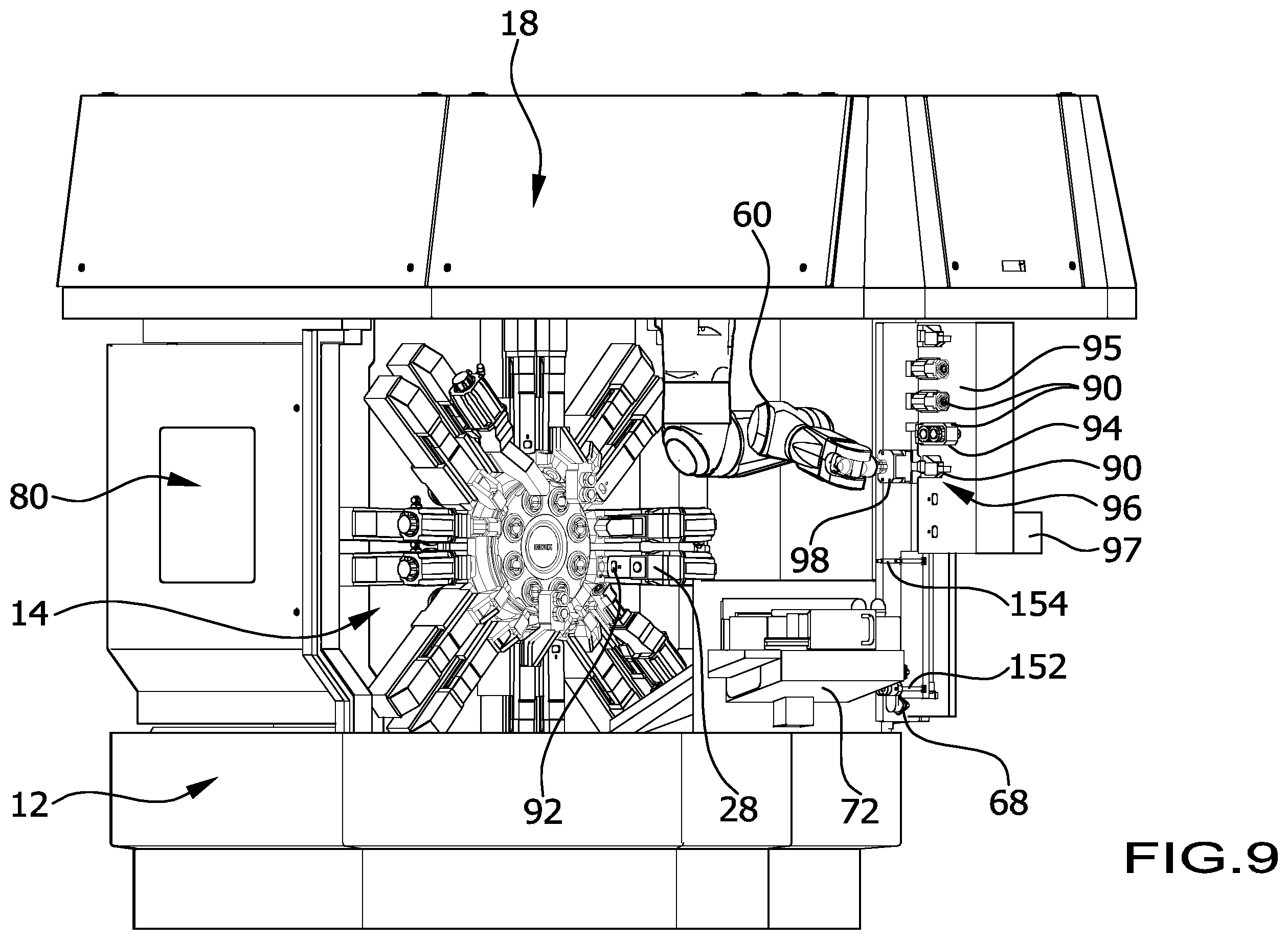 Patent US12599996 Figure 7 – Multi-spindle machine tool