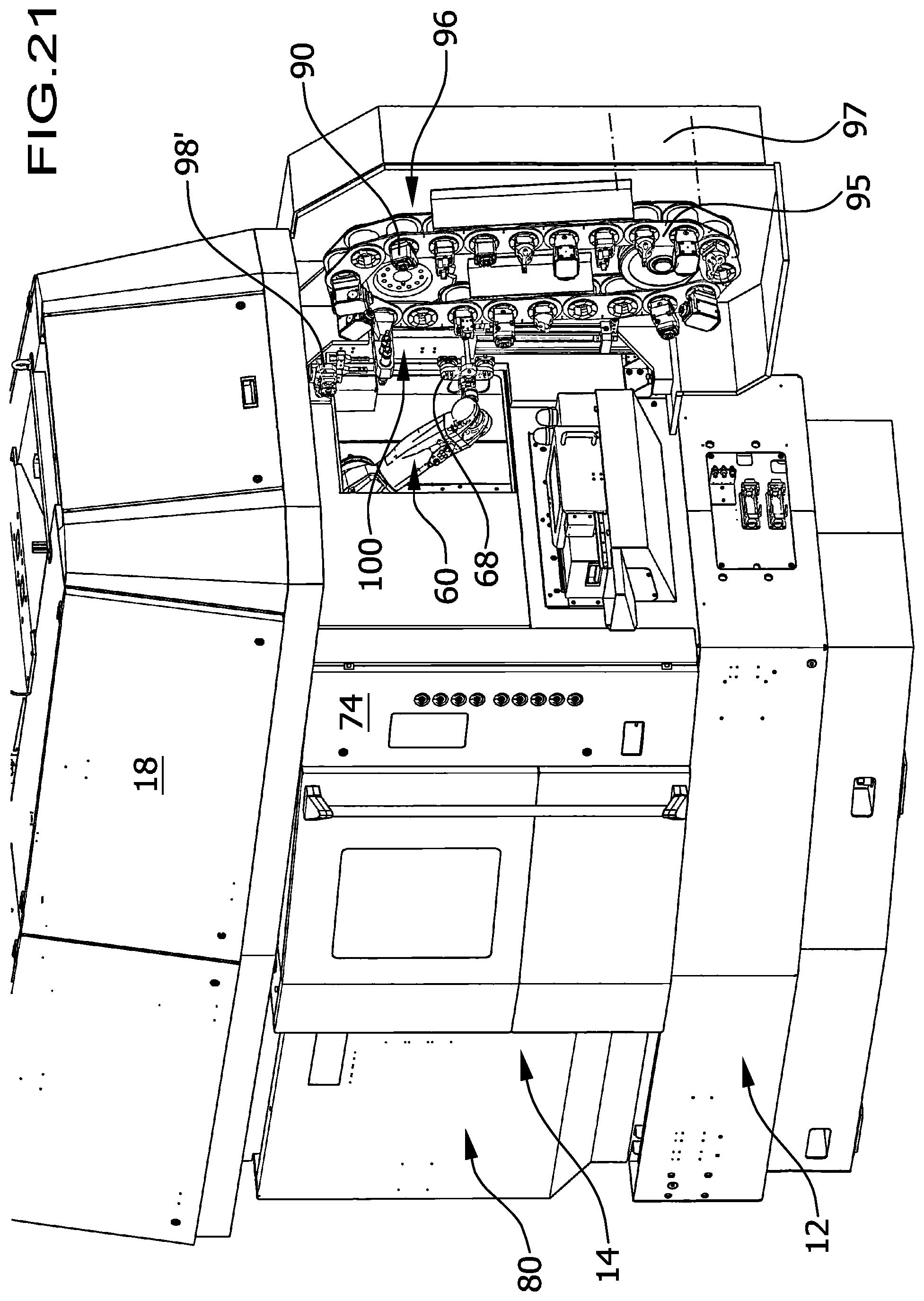 Patent US12599996 Figure 19 – Multi-spindle machine tool