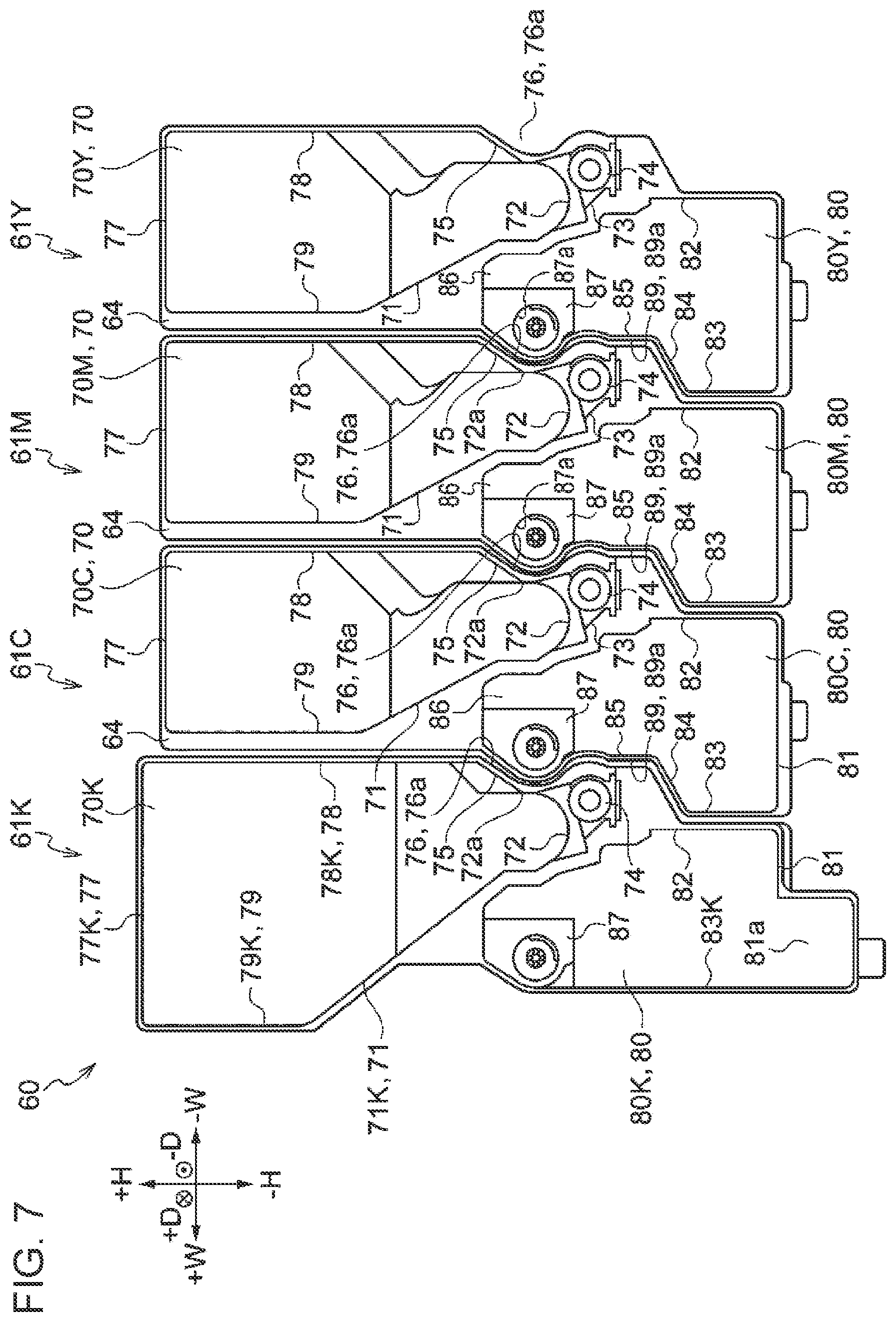 Patent US12602003 Figure 7 – Toner cartridge having a wall with a curved portion and an image forming apparatus