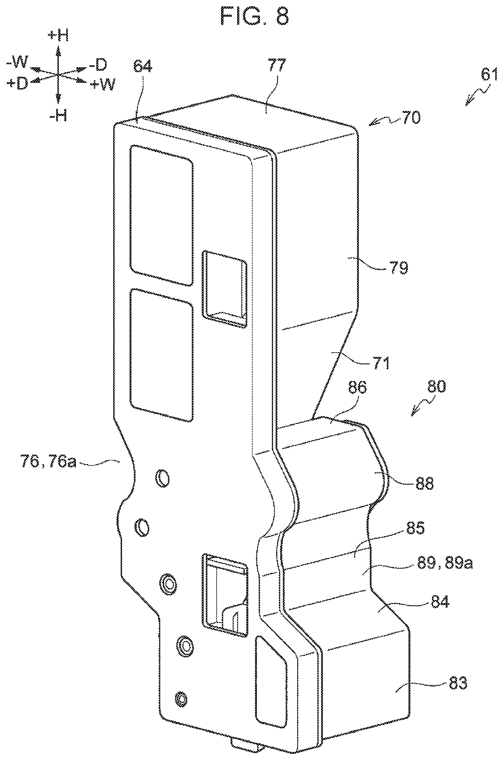 Patent US12602003 Figure 8 – Toner cartridge having a wall with a curved portion and an image forming apparatus