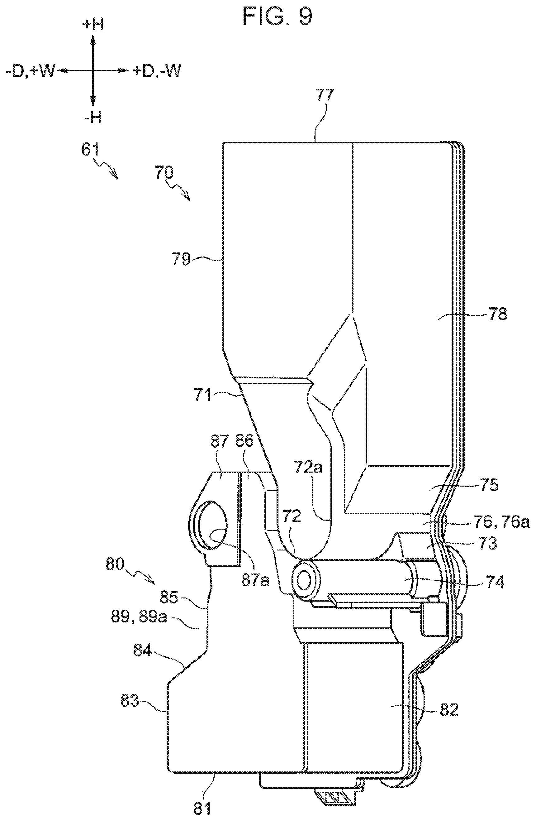 Patent US12602003 Figure 9 – Toner cartridge having a wall with a curved portion and an image forming apparatus