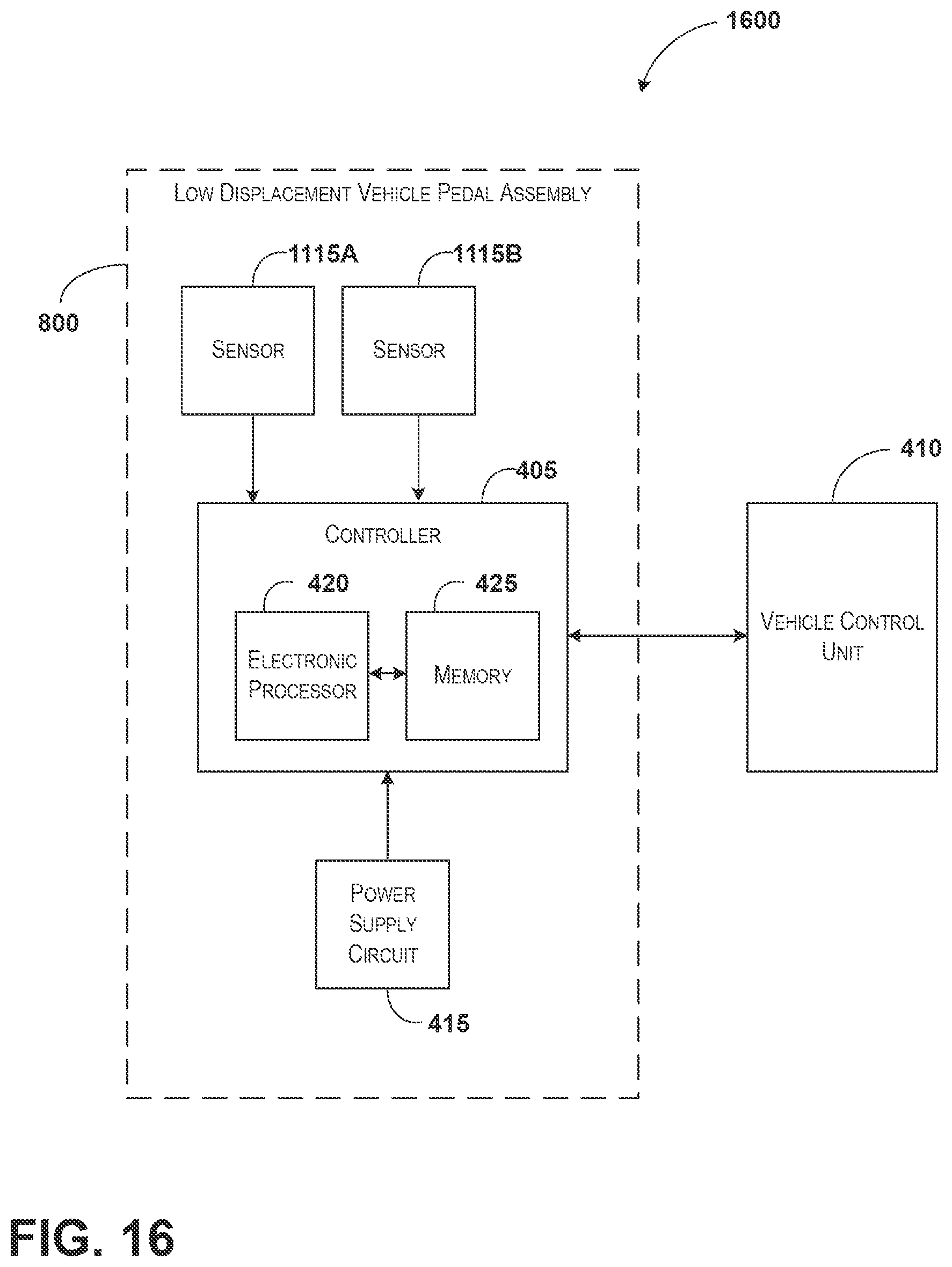 Patent US12602071 Figure 16 – Vehicle pads that emulate traditional vehicle pedals and include mechanical hysteresis