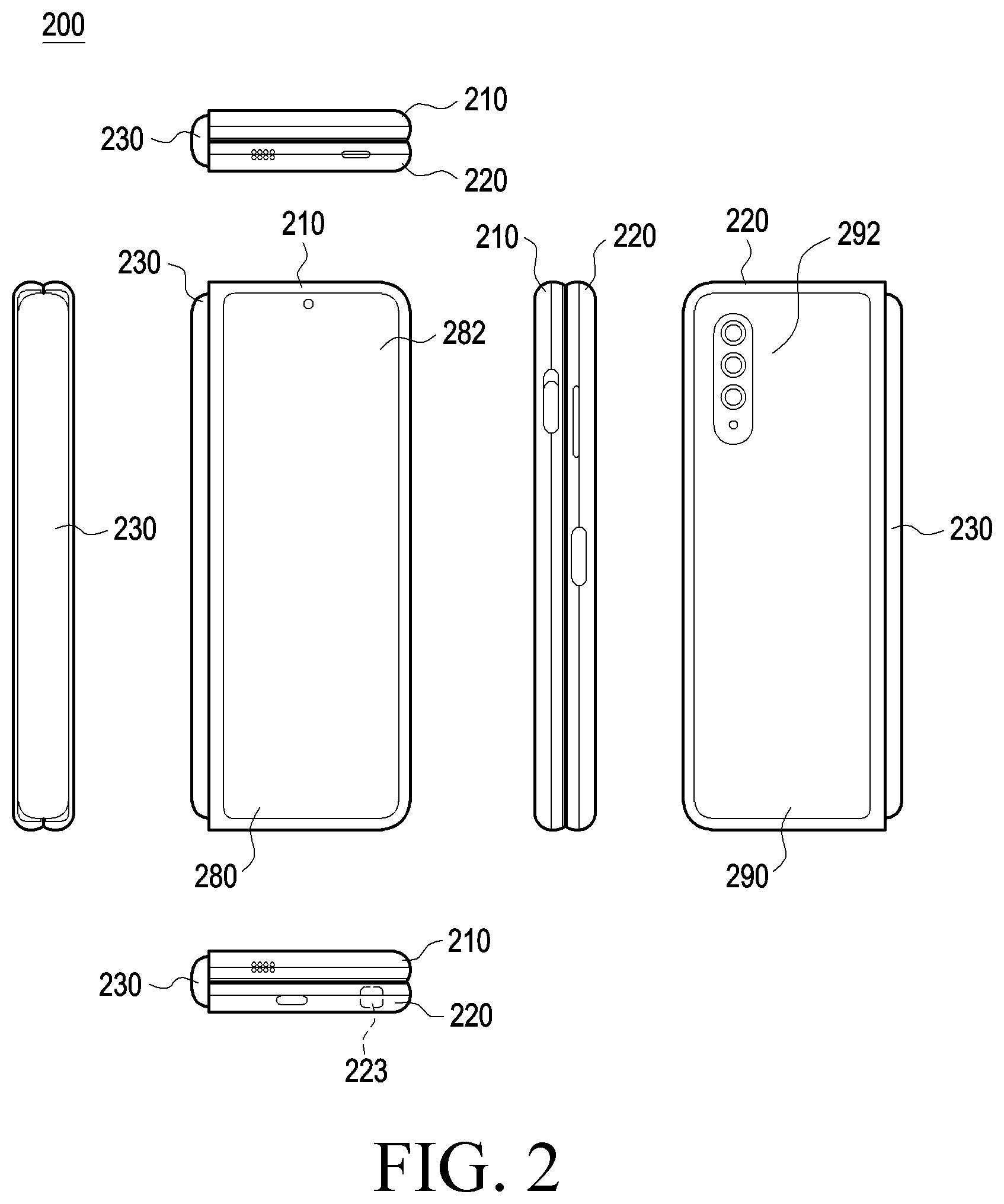 Patent US12602076 Figure 2 – Electronic device comprising hinge module
