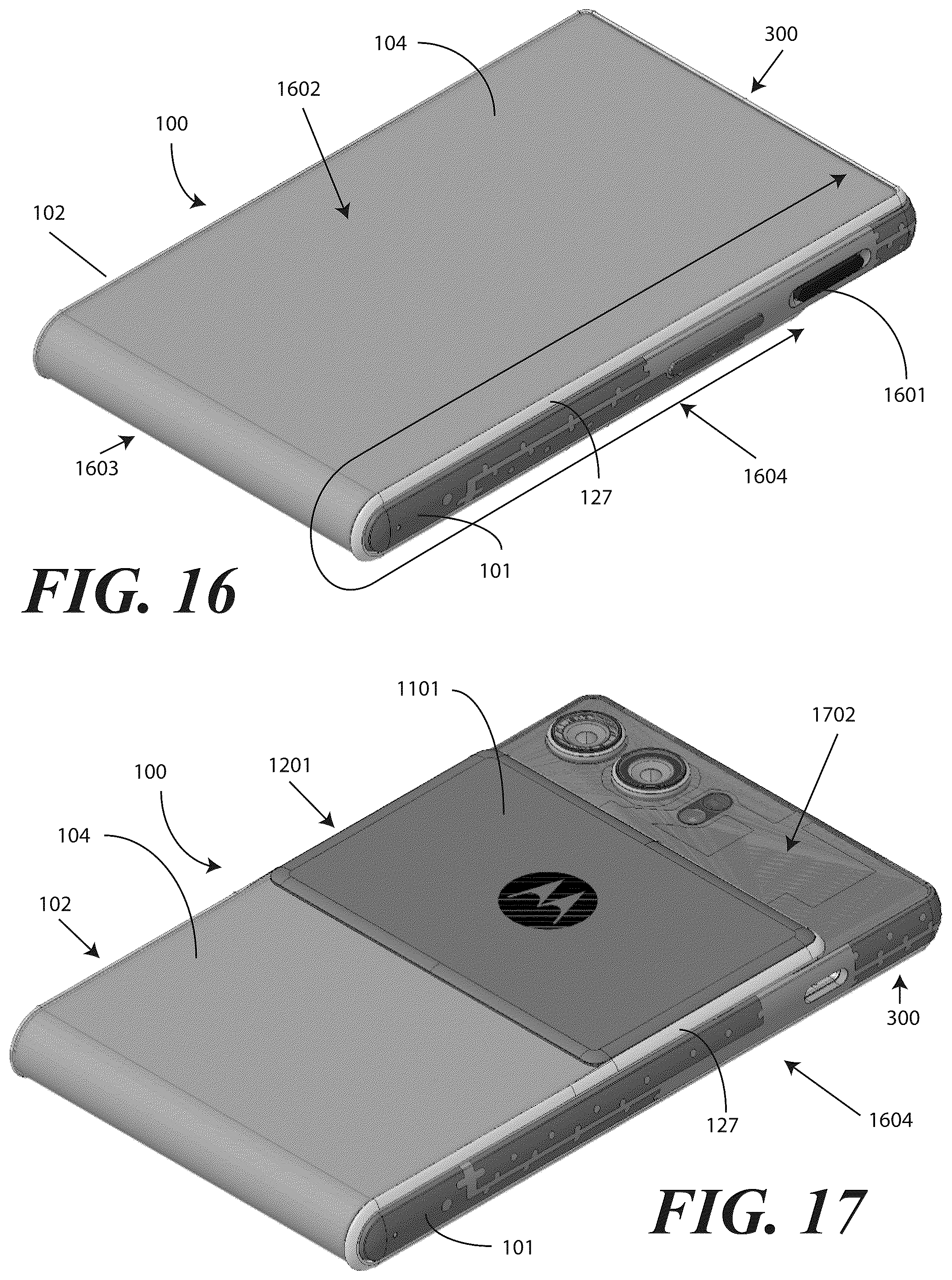 Patent US12602081 Figure 13 – Electronic devices with translating flexible display and corresponding methods