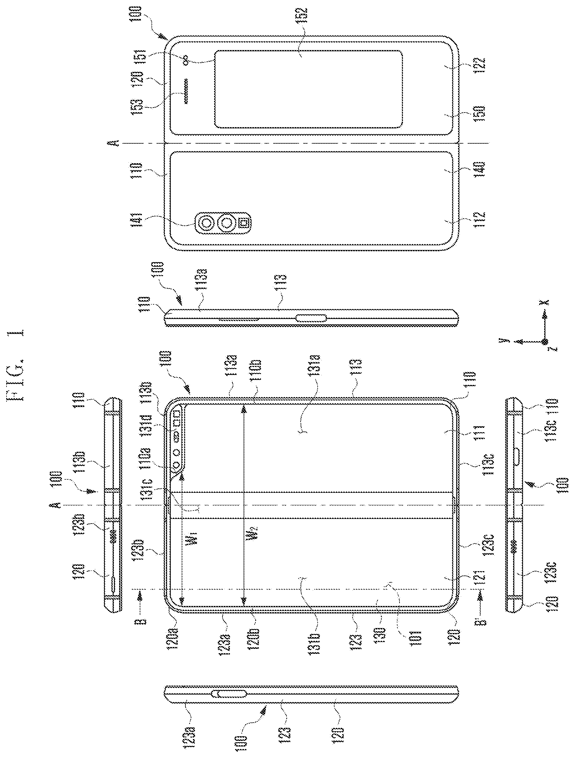 Patent US12602091 Figure 1 – Electronic device comprising dual display