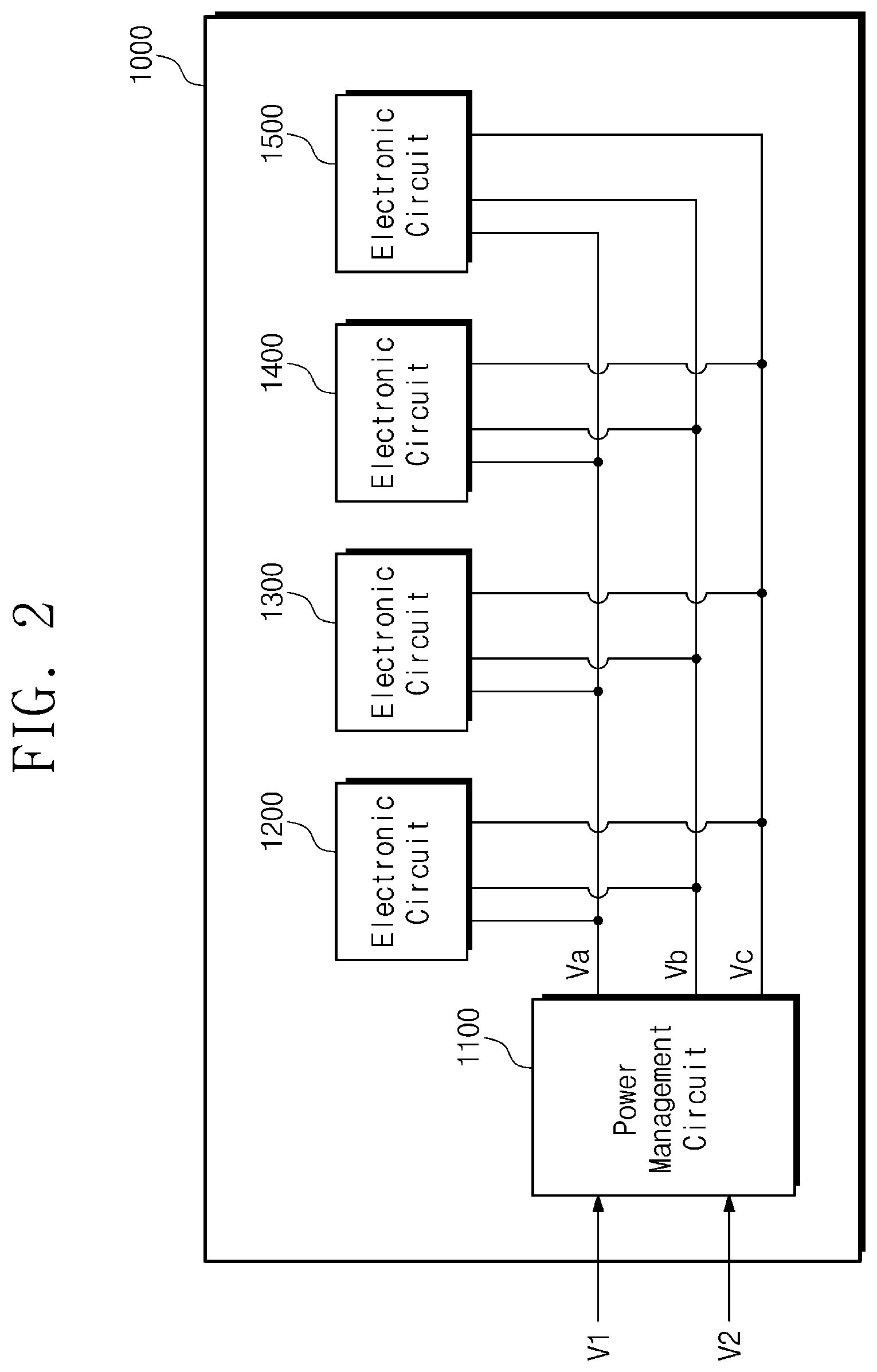Patent US12602098 Figure 2 – Electronic circuit for outputting voltage based on a plurality of input voltages