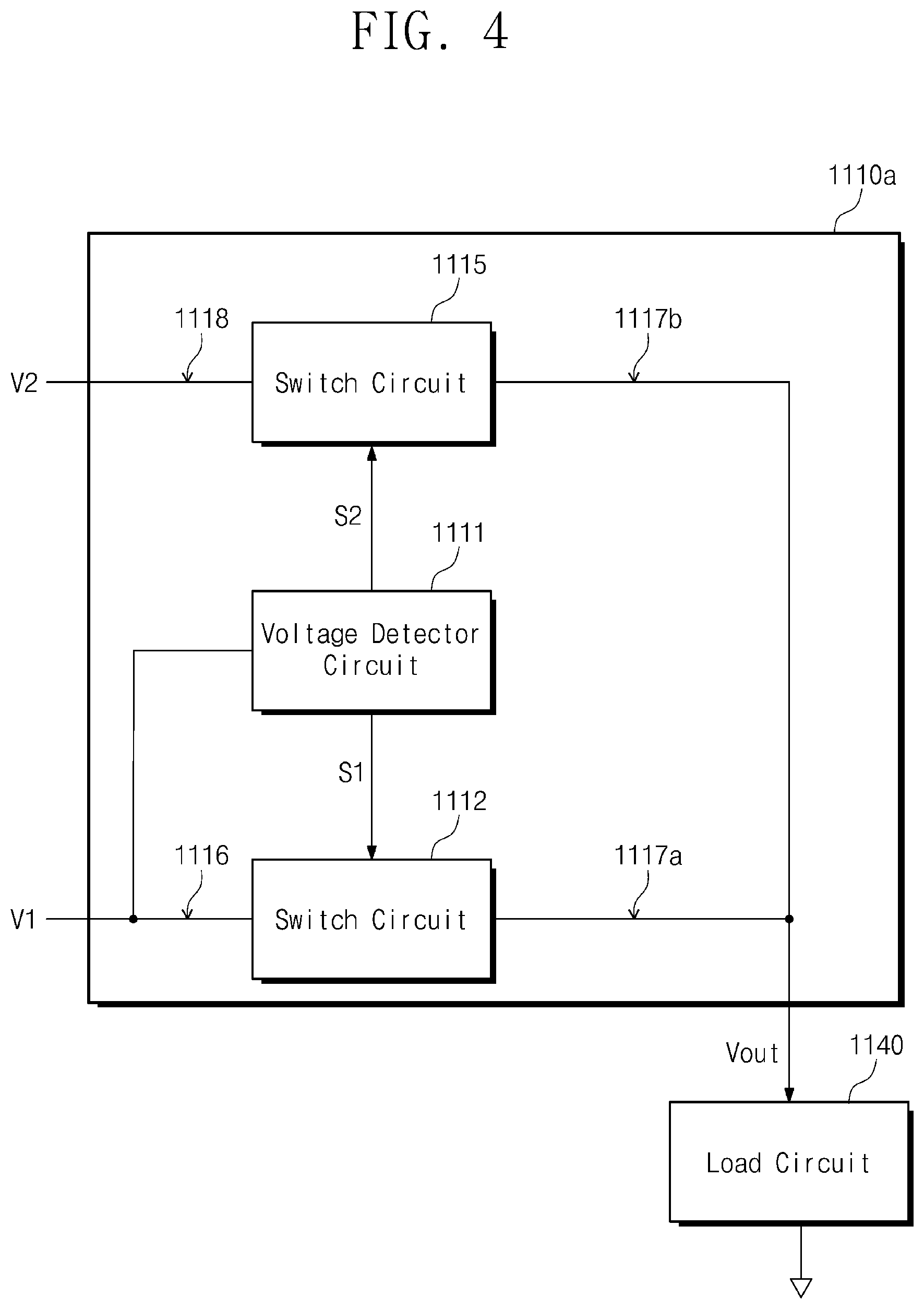 Patent US12602098 Figure 4 – Electronic circuit for outputting voltage based on a plurality of input voltages