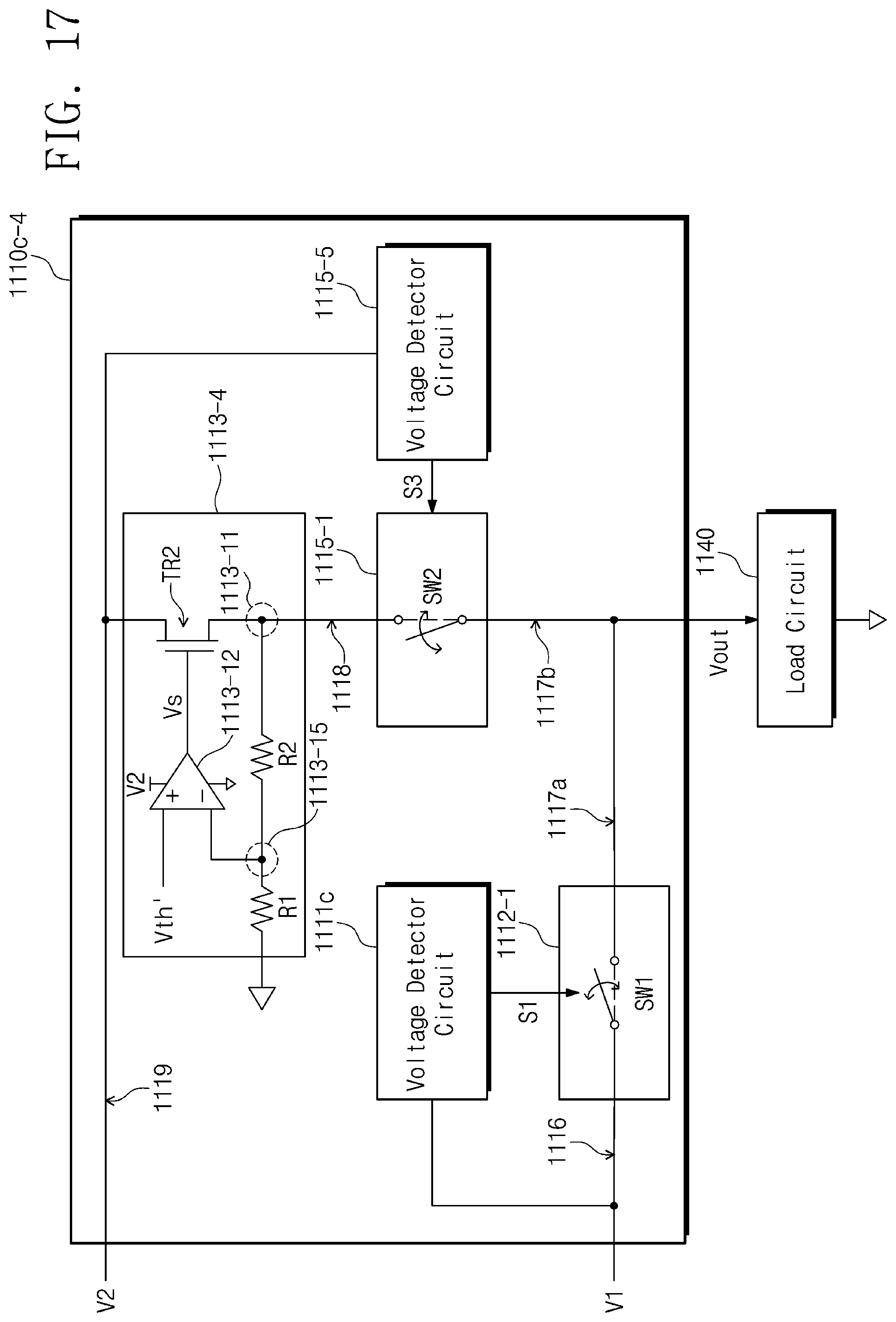 Patent US12602098 Figure 17 – Electronic circuit for outputting voltage based on a plurality of input voltages