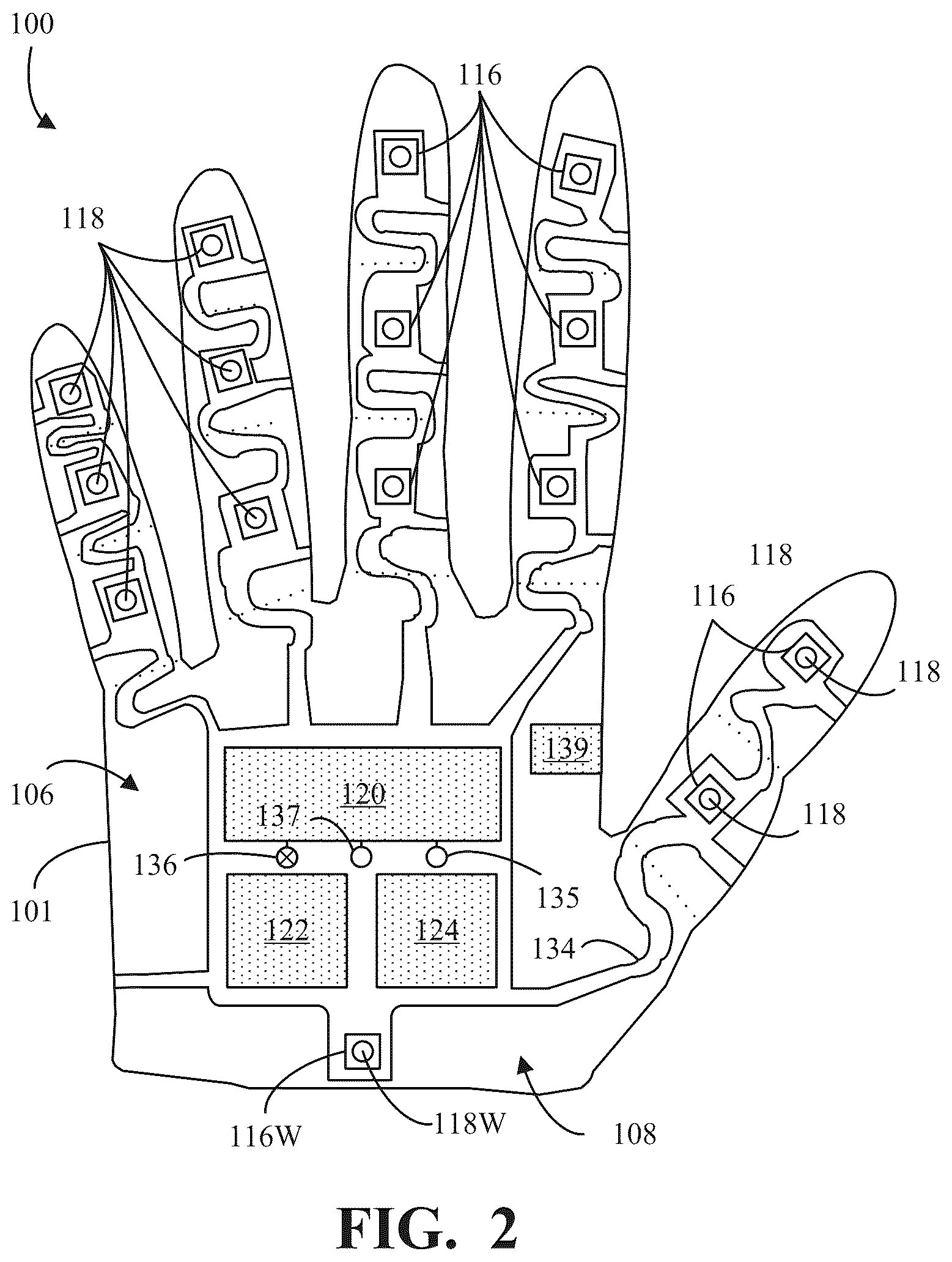 Patent US12602110 Figure 2 – Sensing gloves for performing tasks