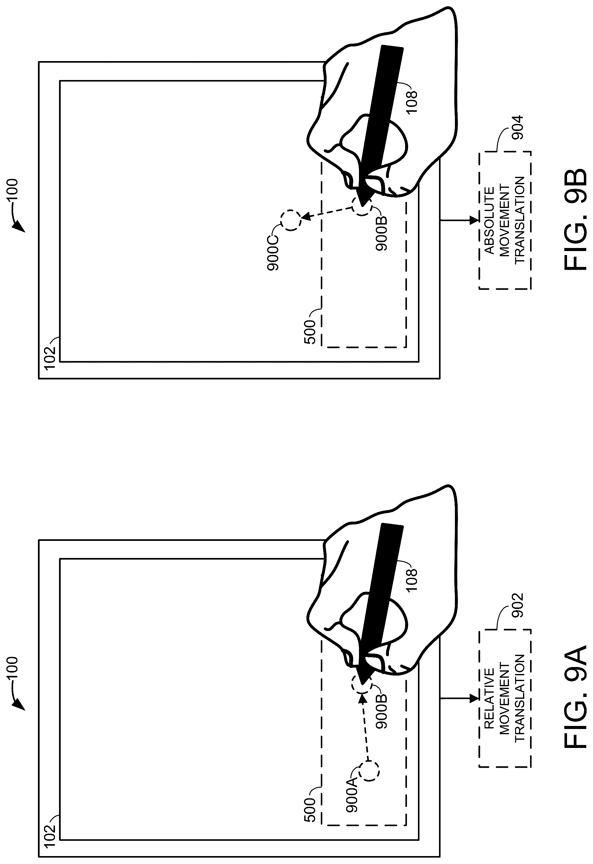 Patent US12602119 Figure 9 – Stylus movement translation switching