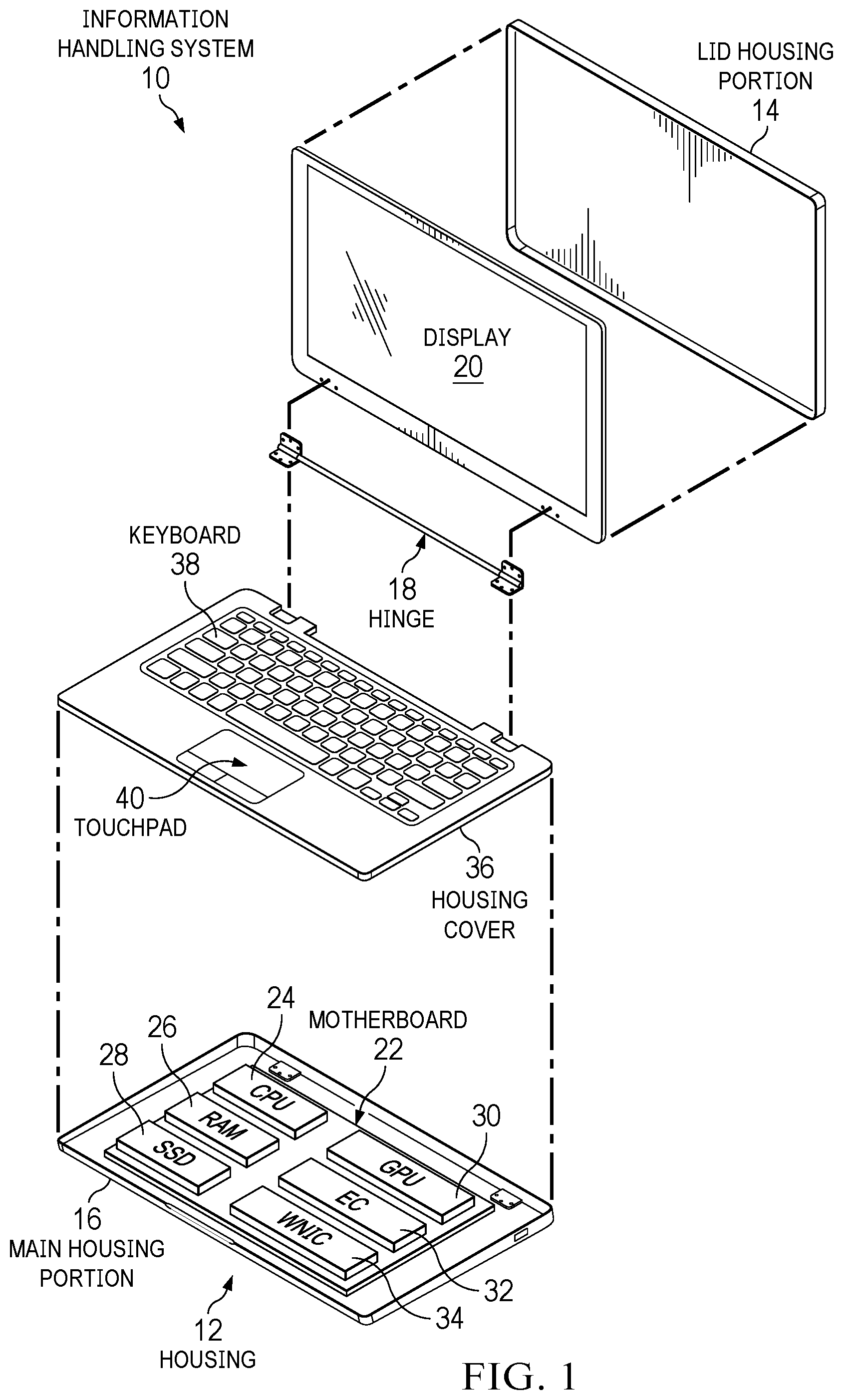 Patent US12602122 — Information handling system touch detection device grounding and self-test — Figure 1