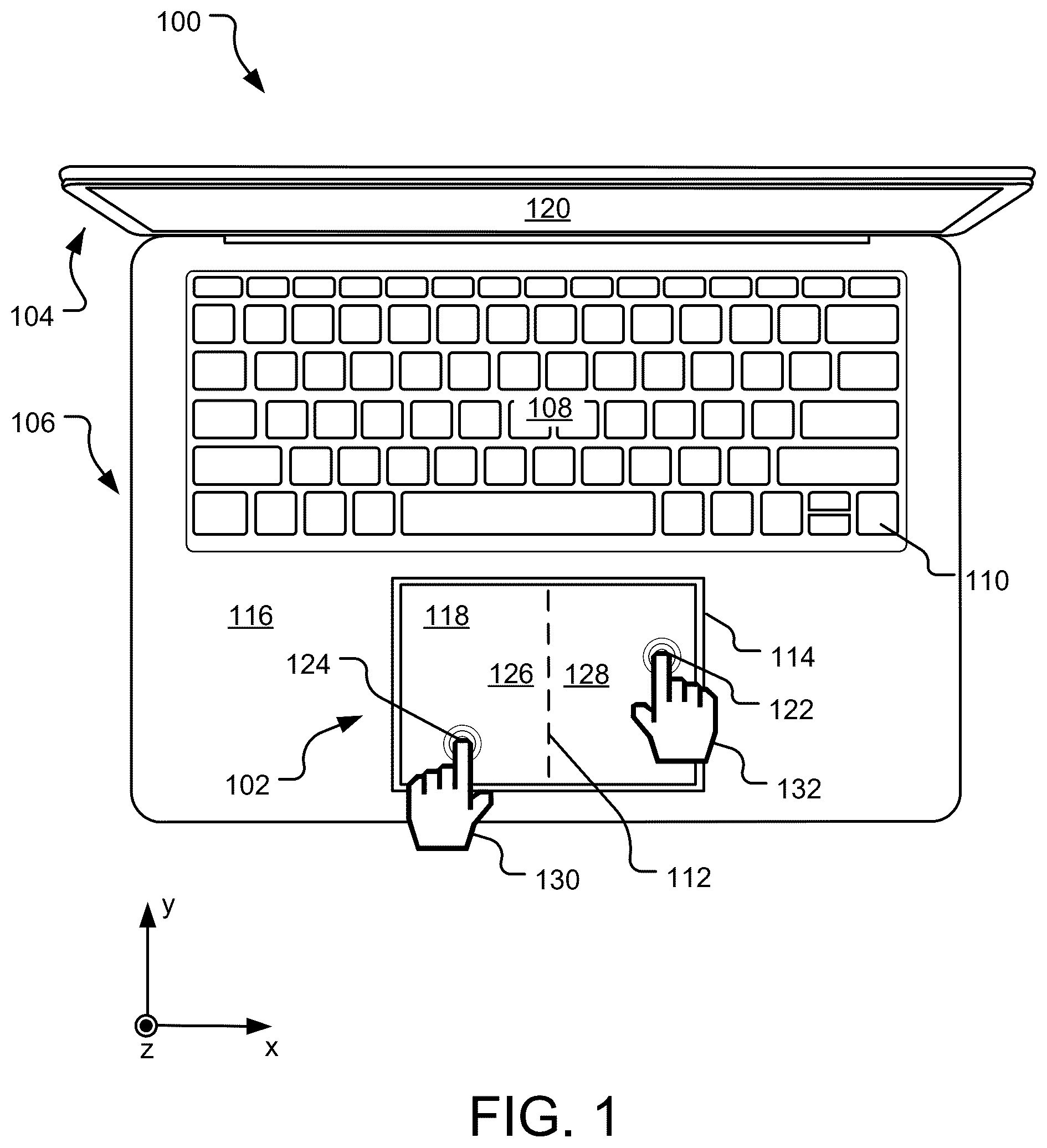 Patent US12602127 — Virtually divided input trackpad — Figure 1