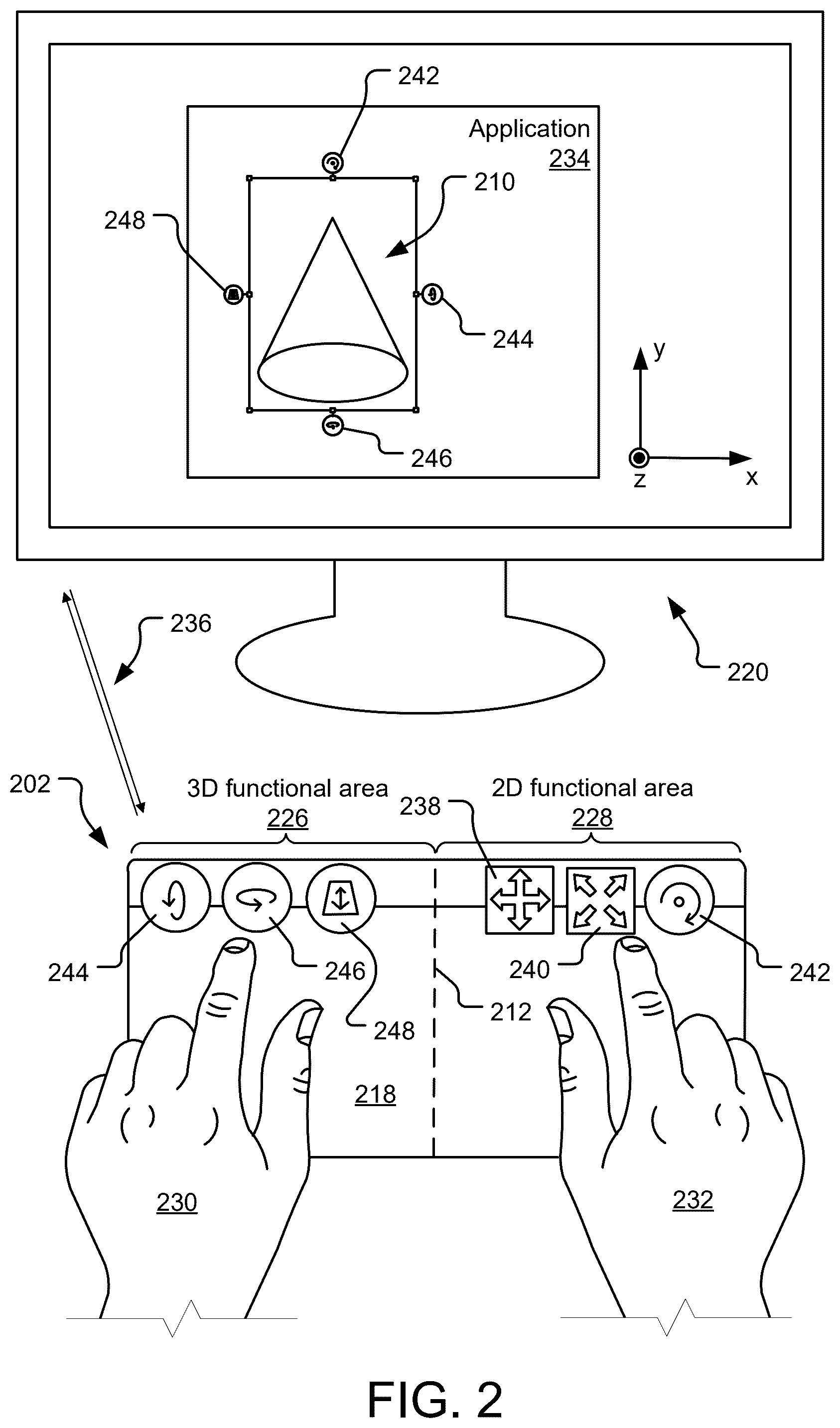 Patent US12602127 Figure 2 – Virtually divided input trackpad