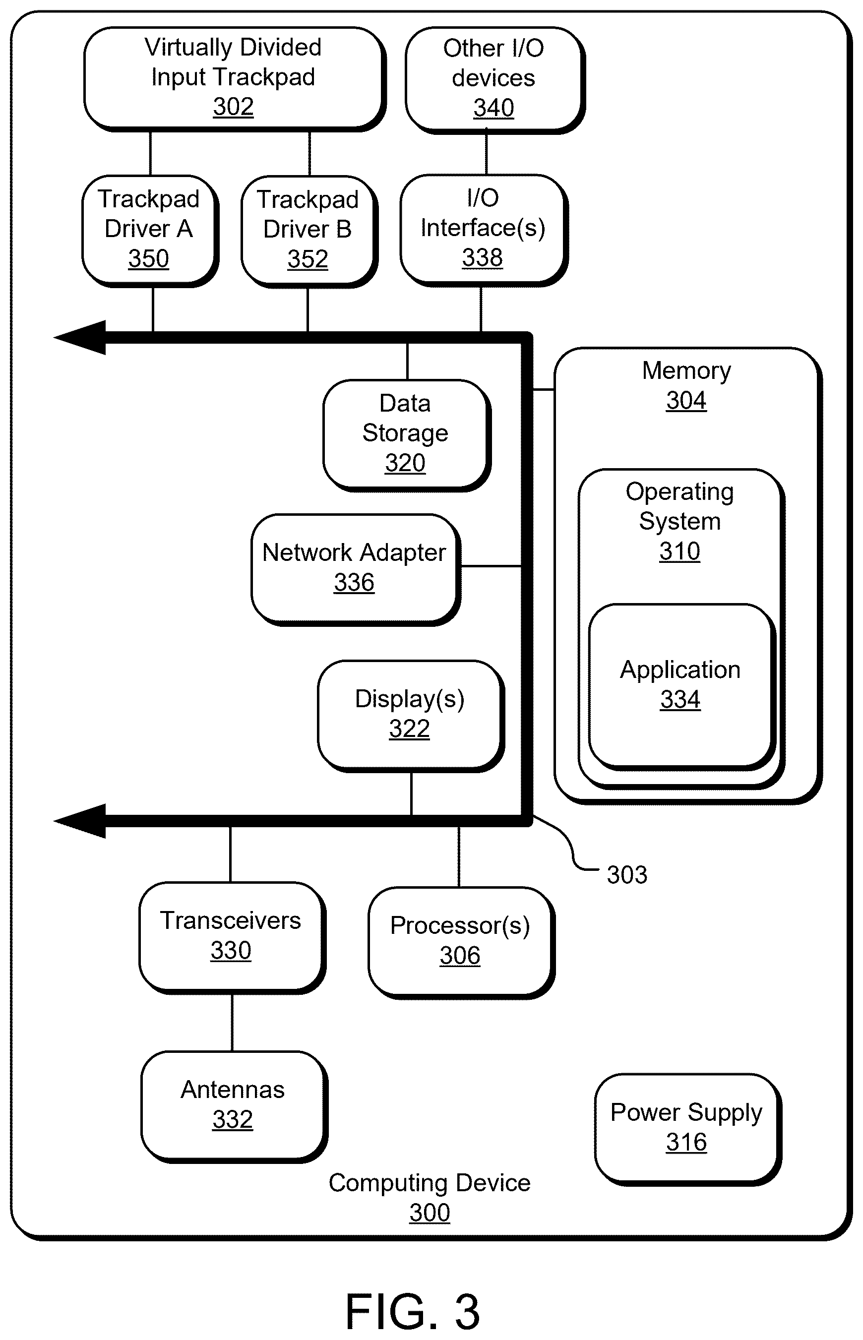 Patent US12602127 Figure 3 – Virtually divided input trackpad