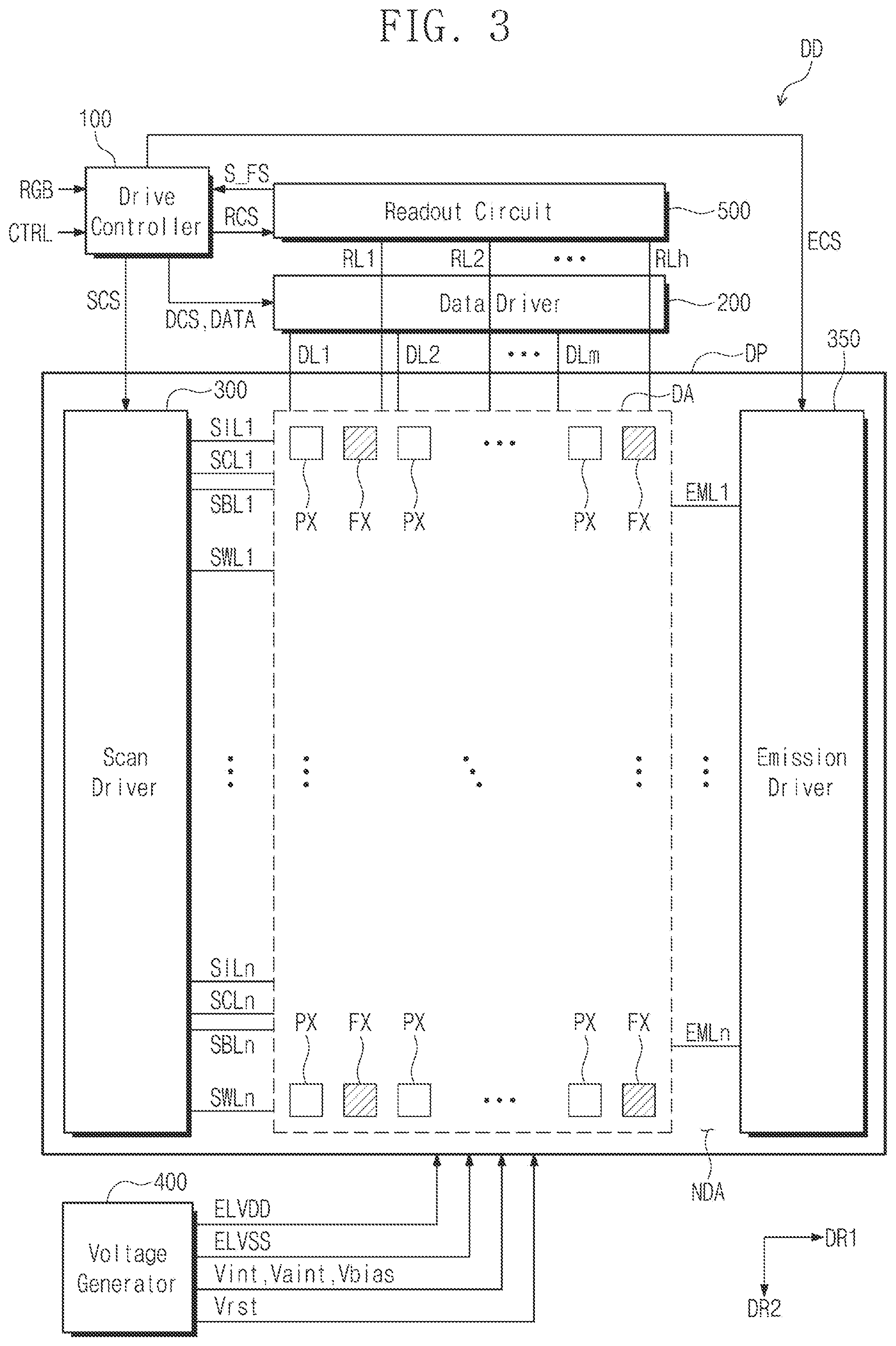 Patent US12602128 Figure 4 – Display device having pixel drive circuits and sensor drive circuits