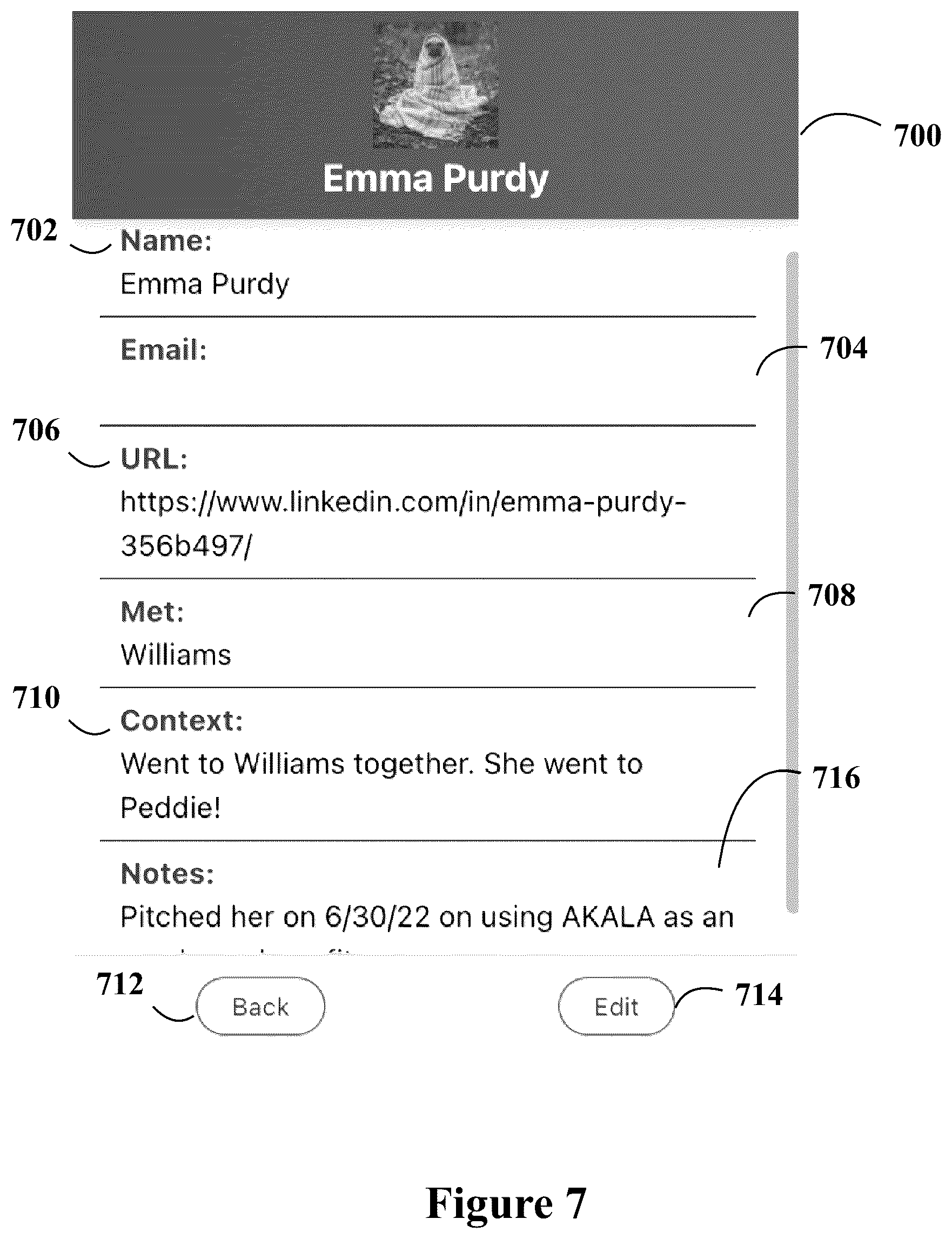 Patent US12602140 Figure 7 – System and method for contact management