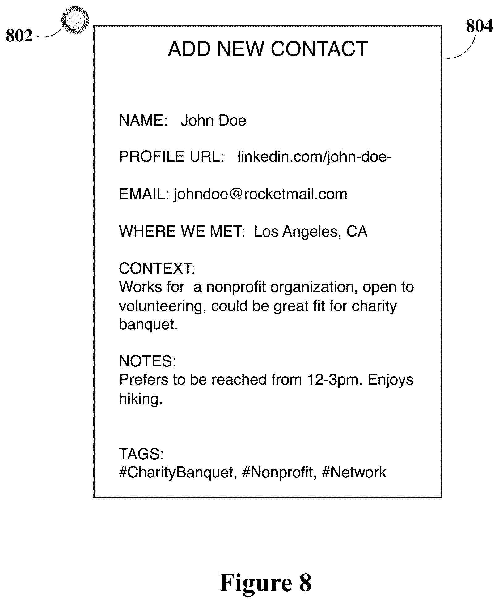 Patent US12602140 Figure 8 – System and method for contact management