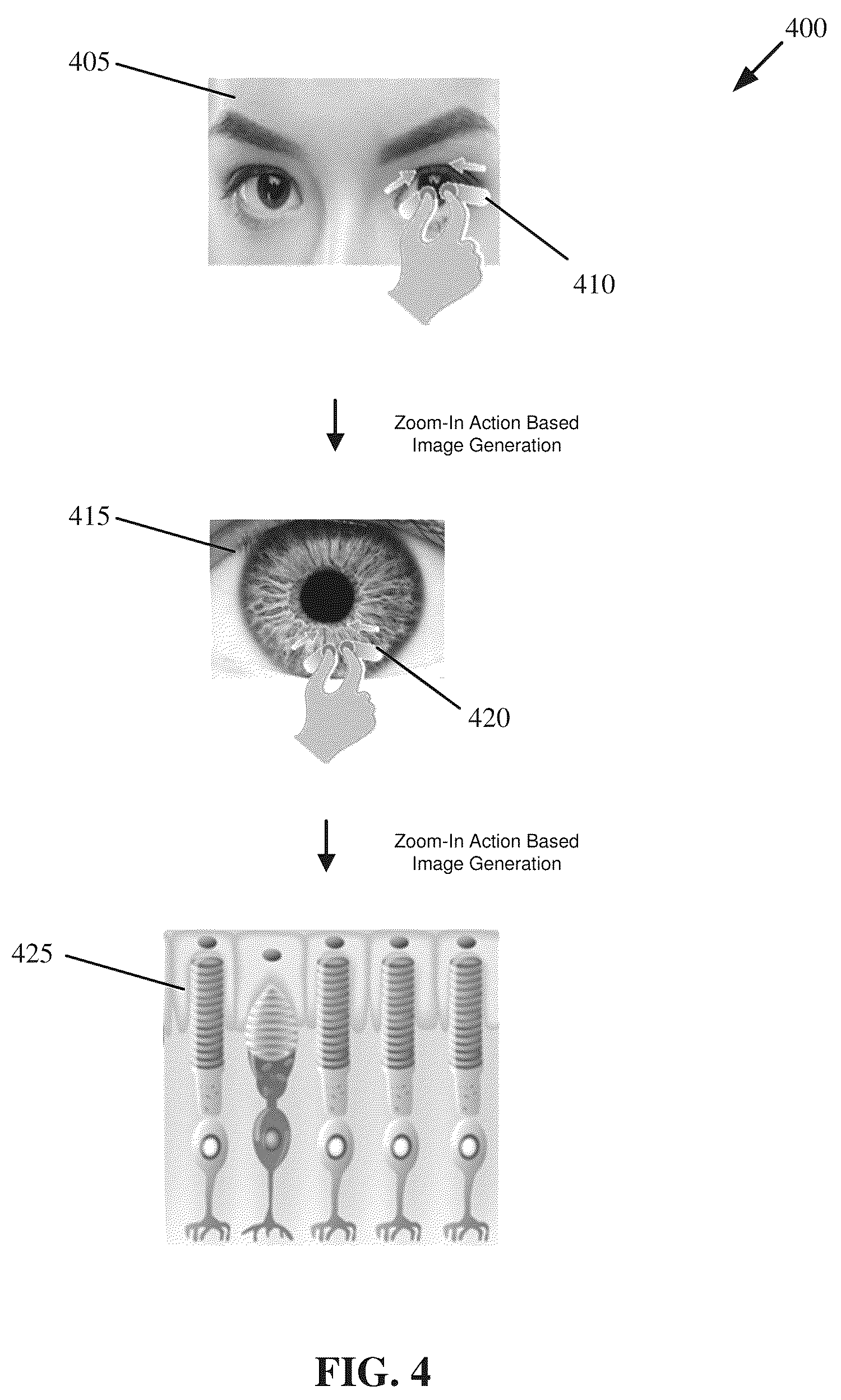 Patent US12602147 Figure 4 – Zoom action based image presentation