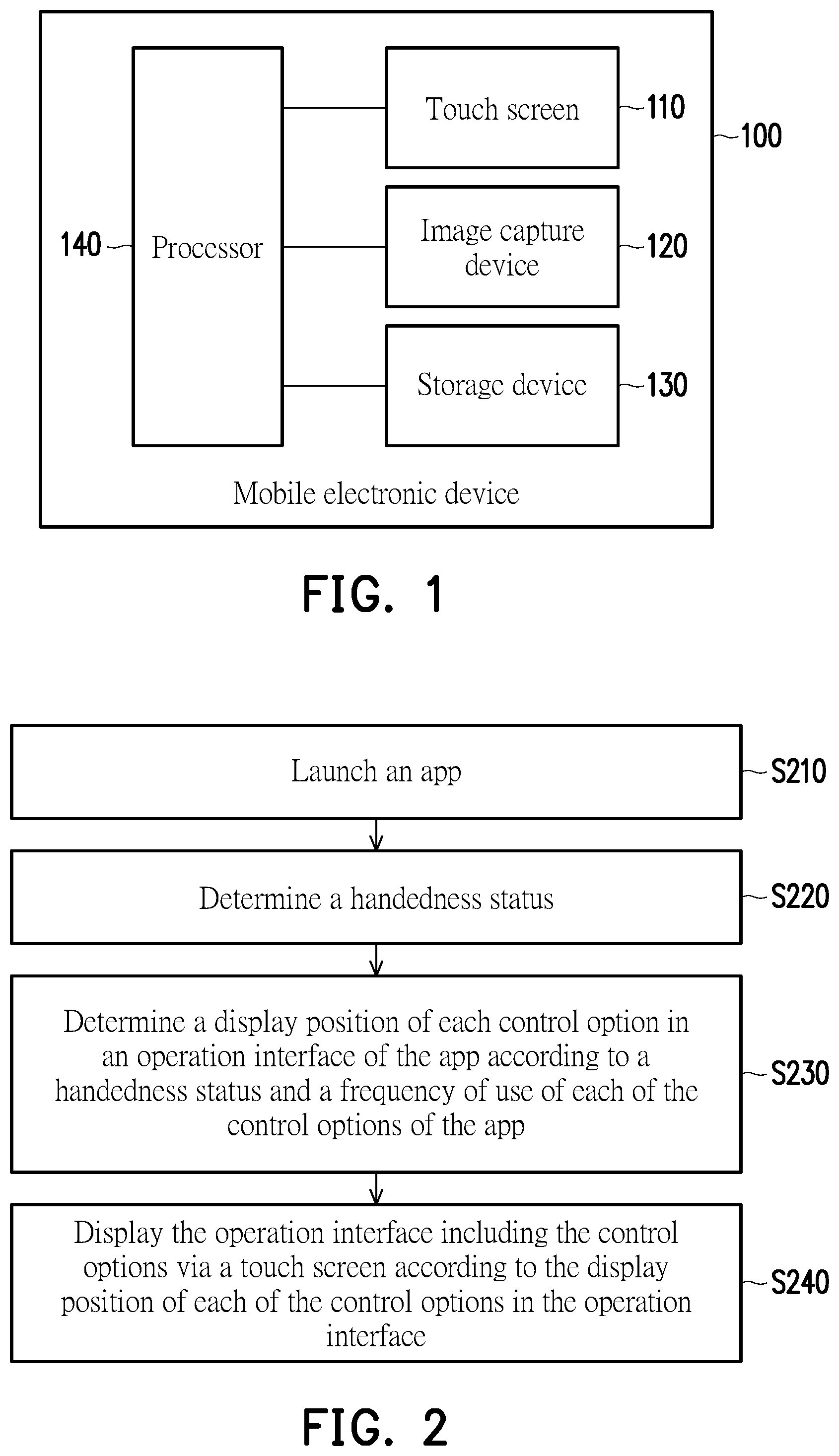 Patent US12602151 Figure 1 – Mobile electronic device and operation interface adjustment method thereof based on handedness status and frequency of use