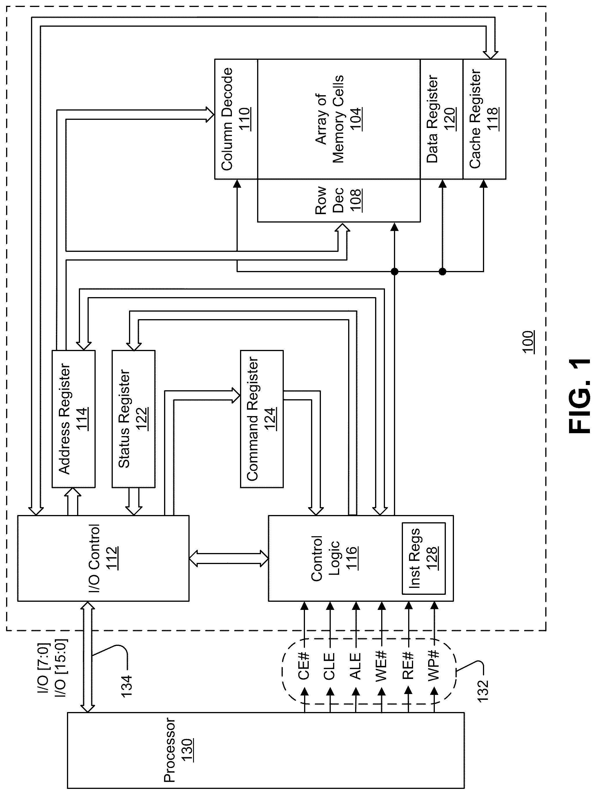 Patent US12602159 Figure 1 – Apparatus having segmented data lines and methods of their operation