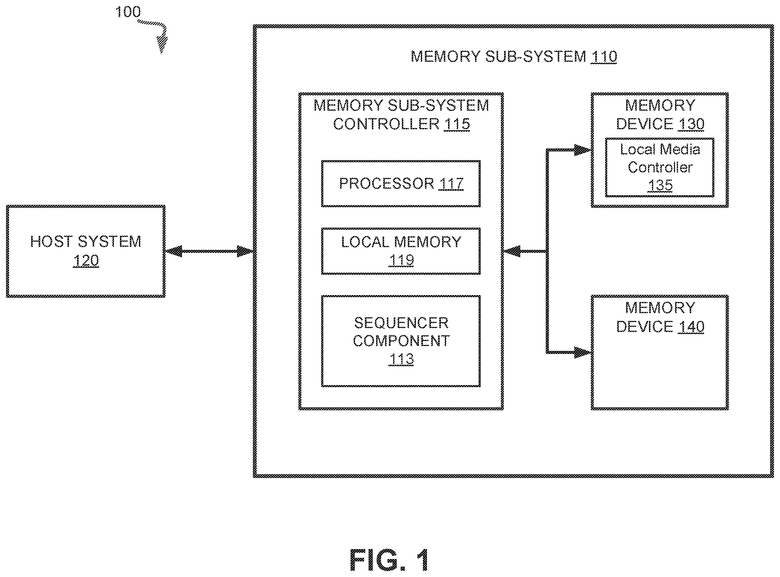 Patent US12602186 Figure 1 – Managing distribution of page addresses and partition numbers in a memory sub-system