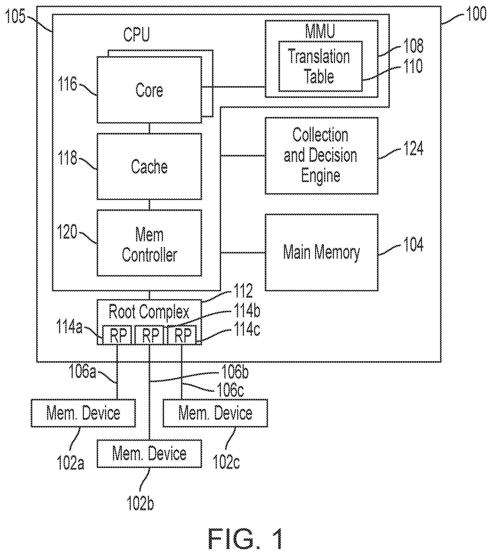 Patent US12602187 Figure 1 – Systems and methods for collecting trace data via a memory device