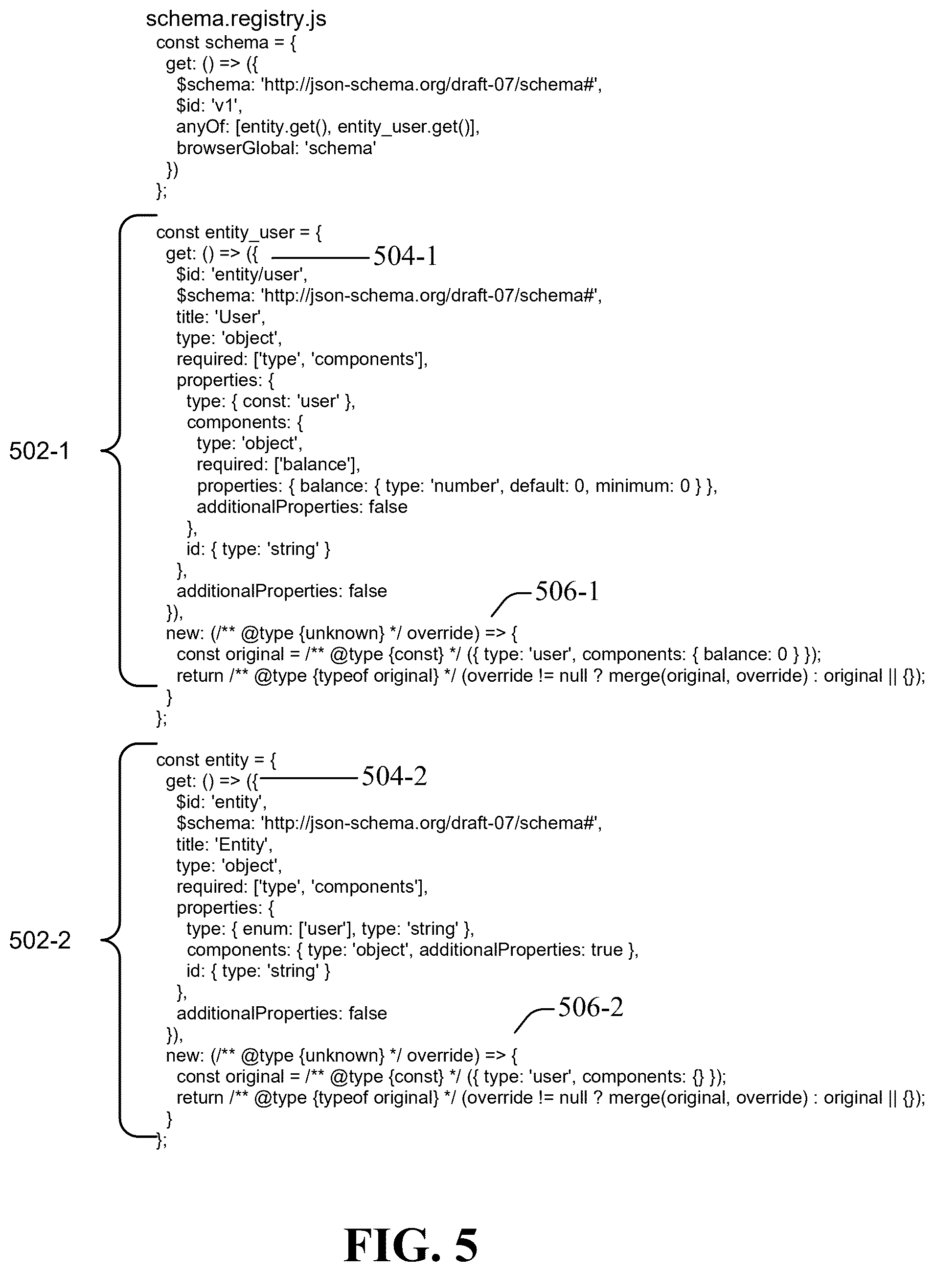 Patent US12602216 Figure 5 – Schema registry for client-server environments