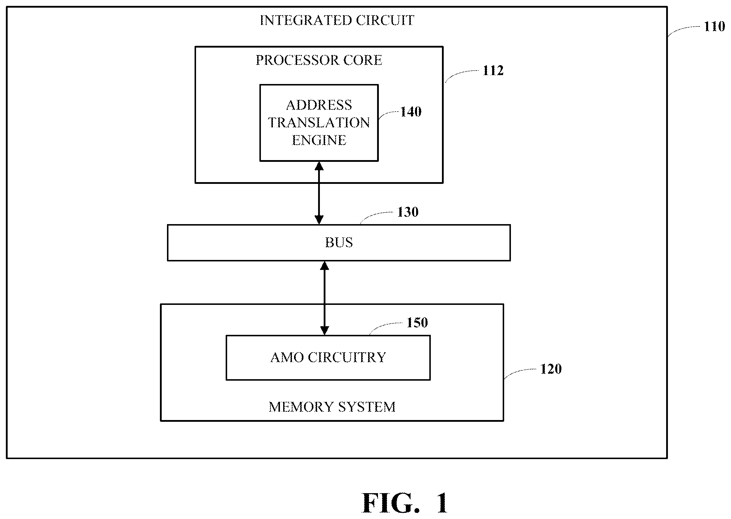 Patent US12602329 Figure 1 – Atomic memory operations for address translation