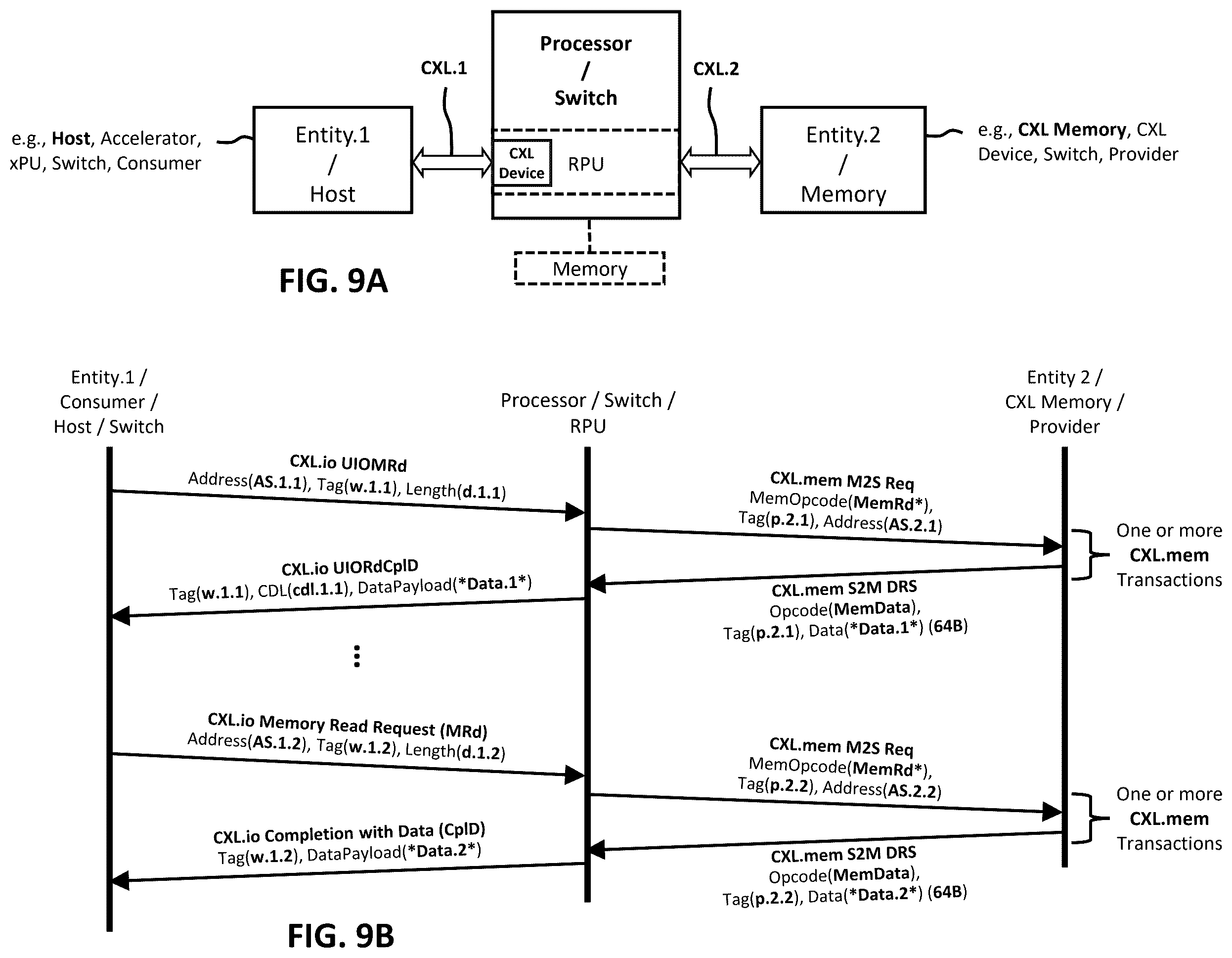 Patent US12602345 Figure 9 – Multi-protocol retimer enabling transparent and non-transparent bridging for memory fabrics including PCIe, CXL, or UALink