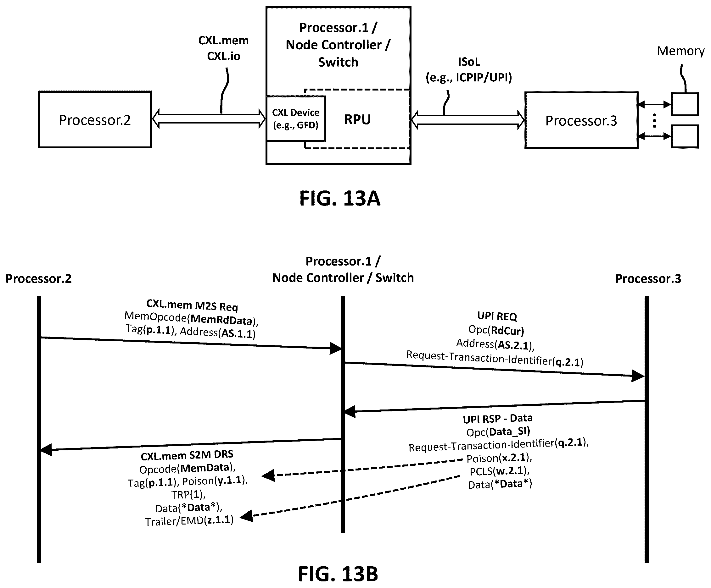 Patent US12602345 Figure 13 – Multi-protocol retimer enabling transparent and non-transparent bridging for memory fabrics including PCIe, CXL, or UALink