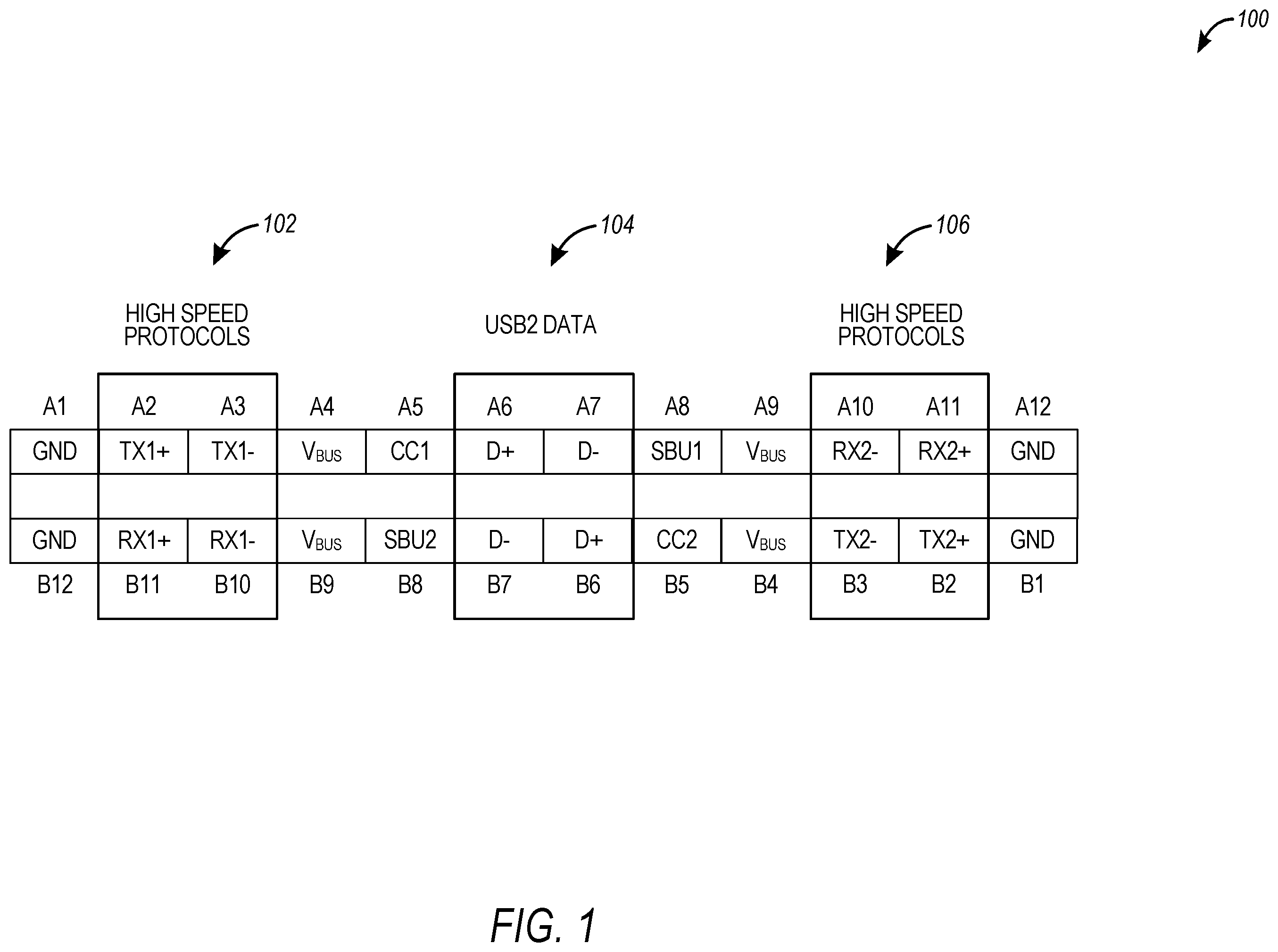Patent US12602347 — Tunneling USB2 data using USB4-based configurations — Figure 1